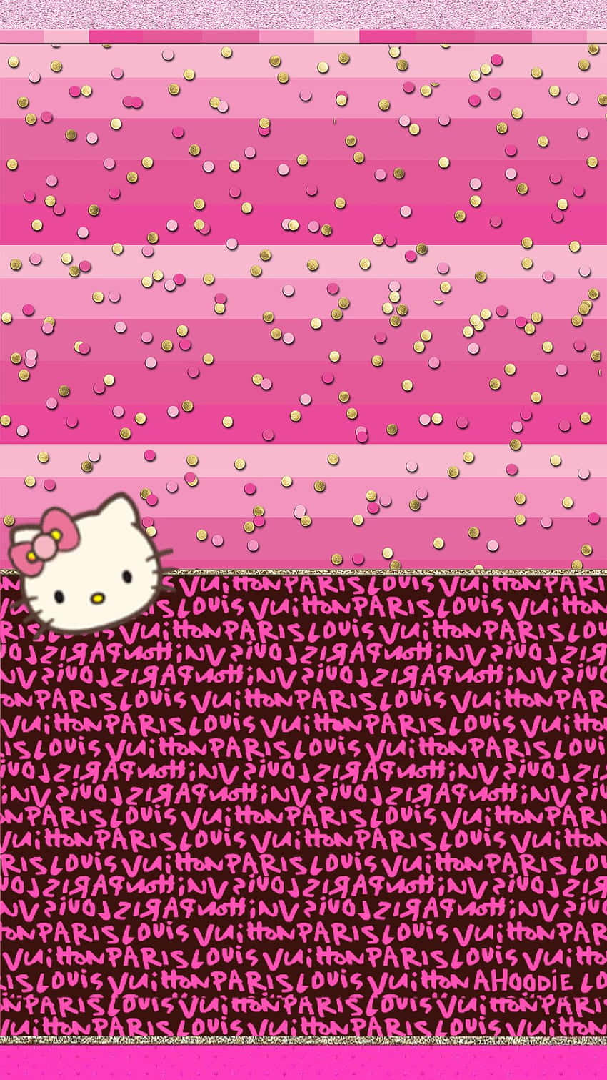 Hello Kitty Wallpaper With Gold And Pink Stripes Background