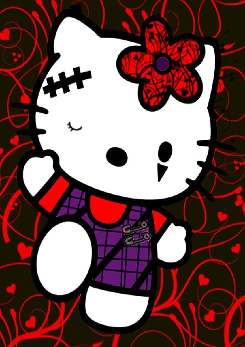 Hello Kitty With A Red Heart And A Bow Background