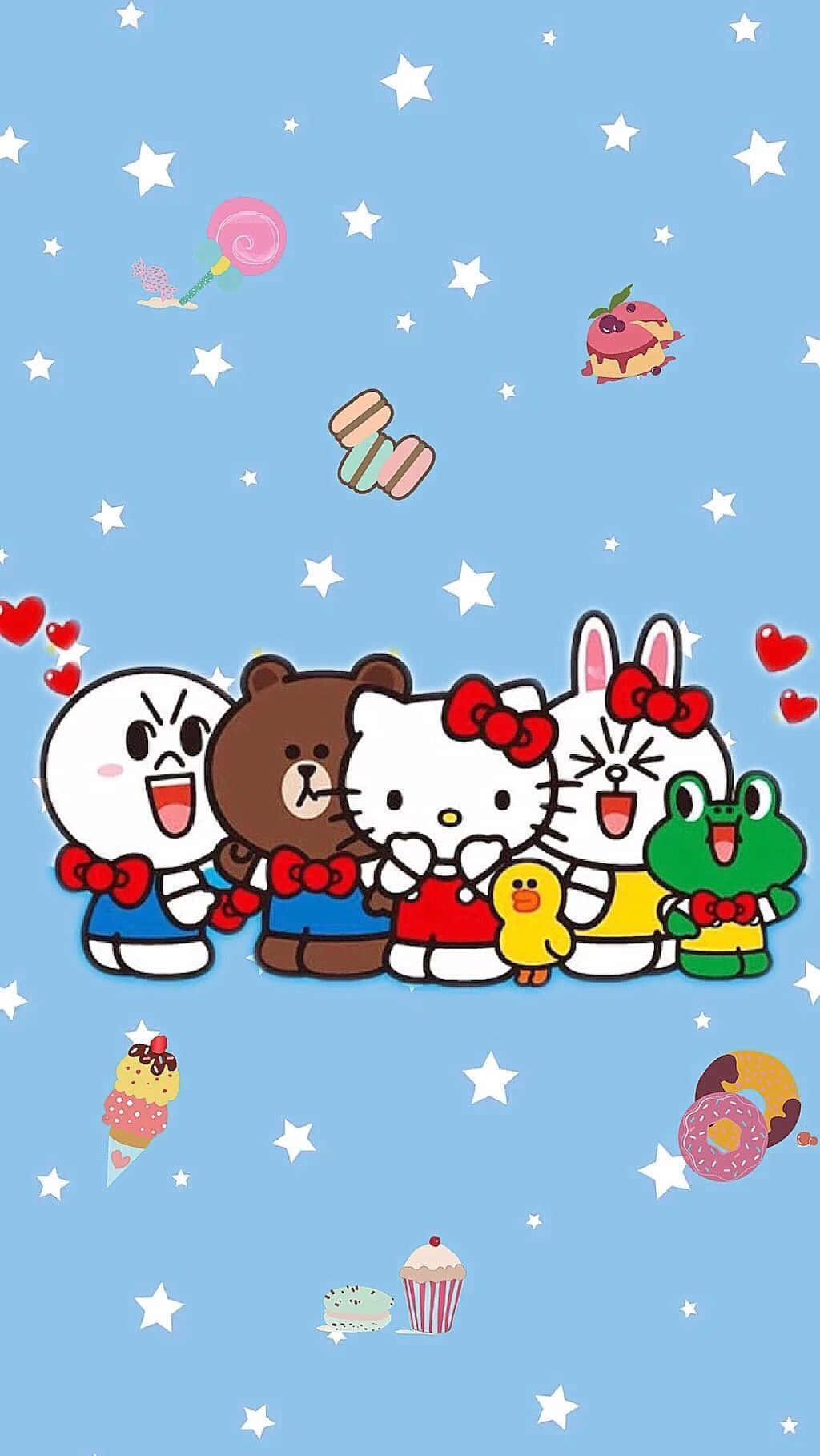 Hello Kitty With All Her Cute Friends In A Fun Gathering Background