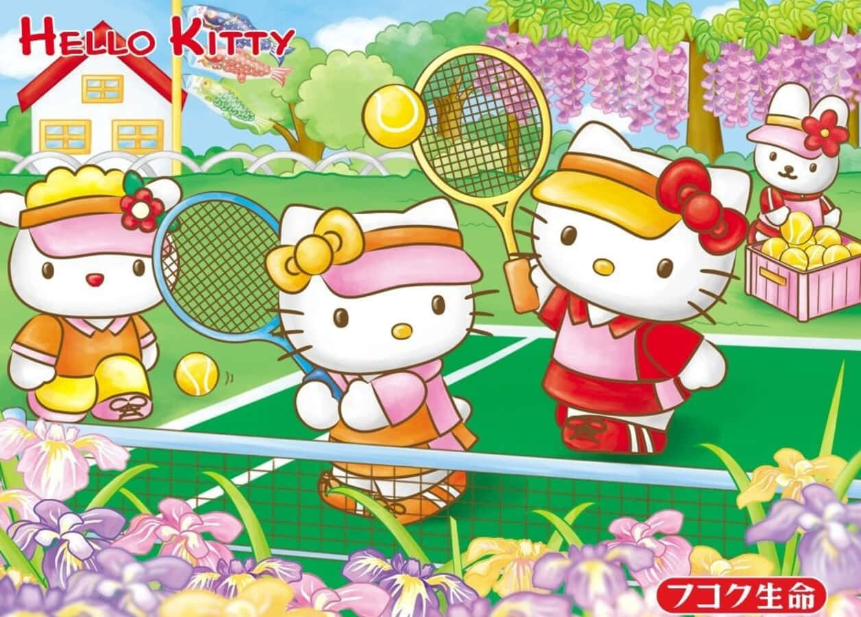 Hello Kitty With My Melody, Cinnamoroll, And Pompompurin Enjoying A Fun Day Outdoors Background