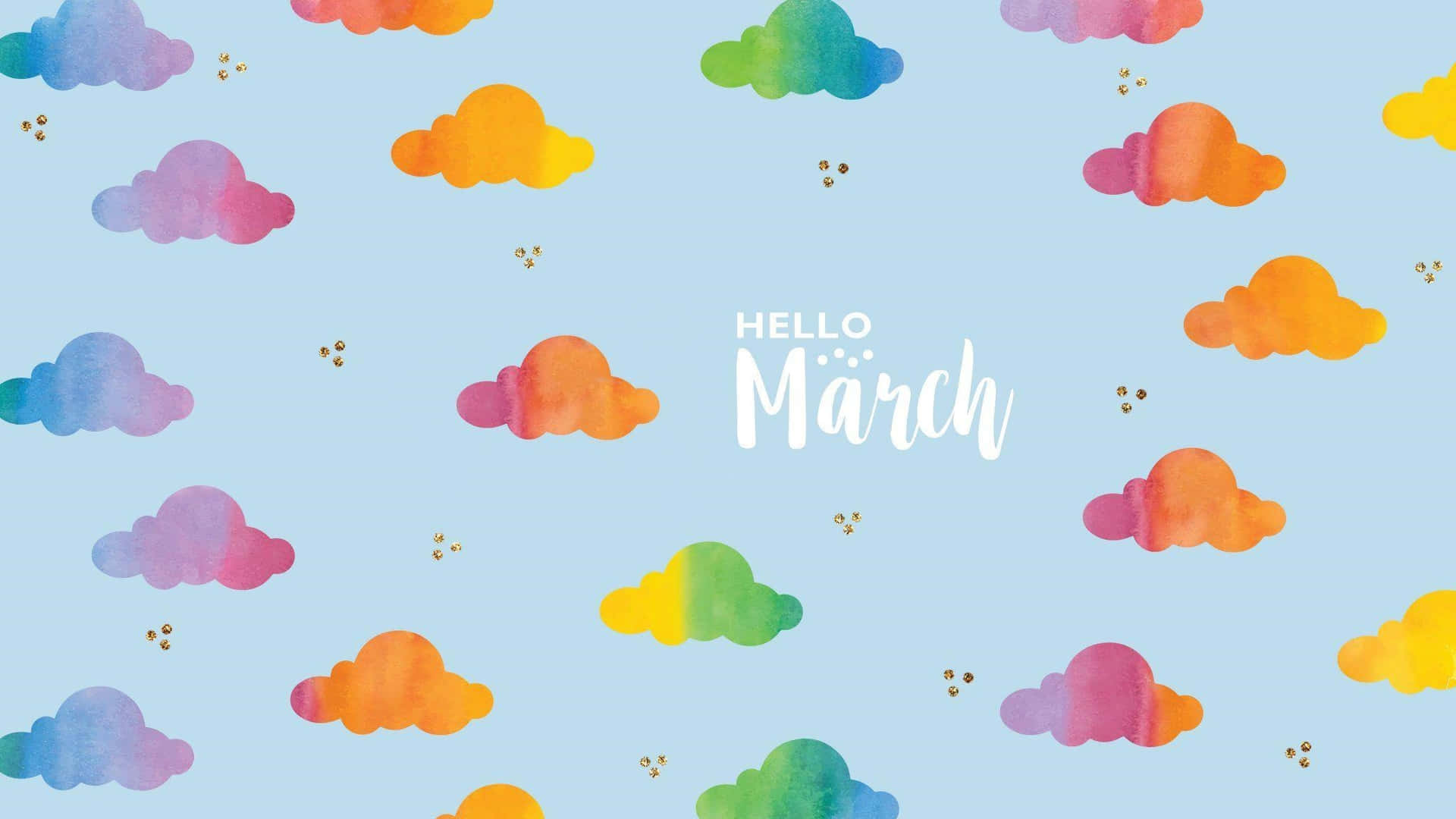 Hello March Rainbow Clouds Design