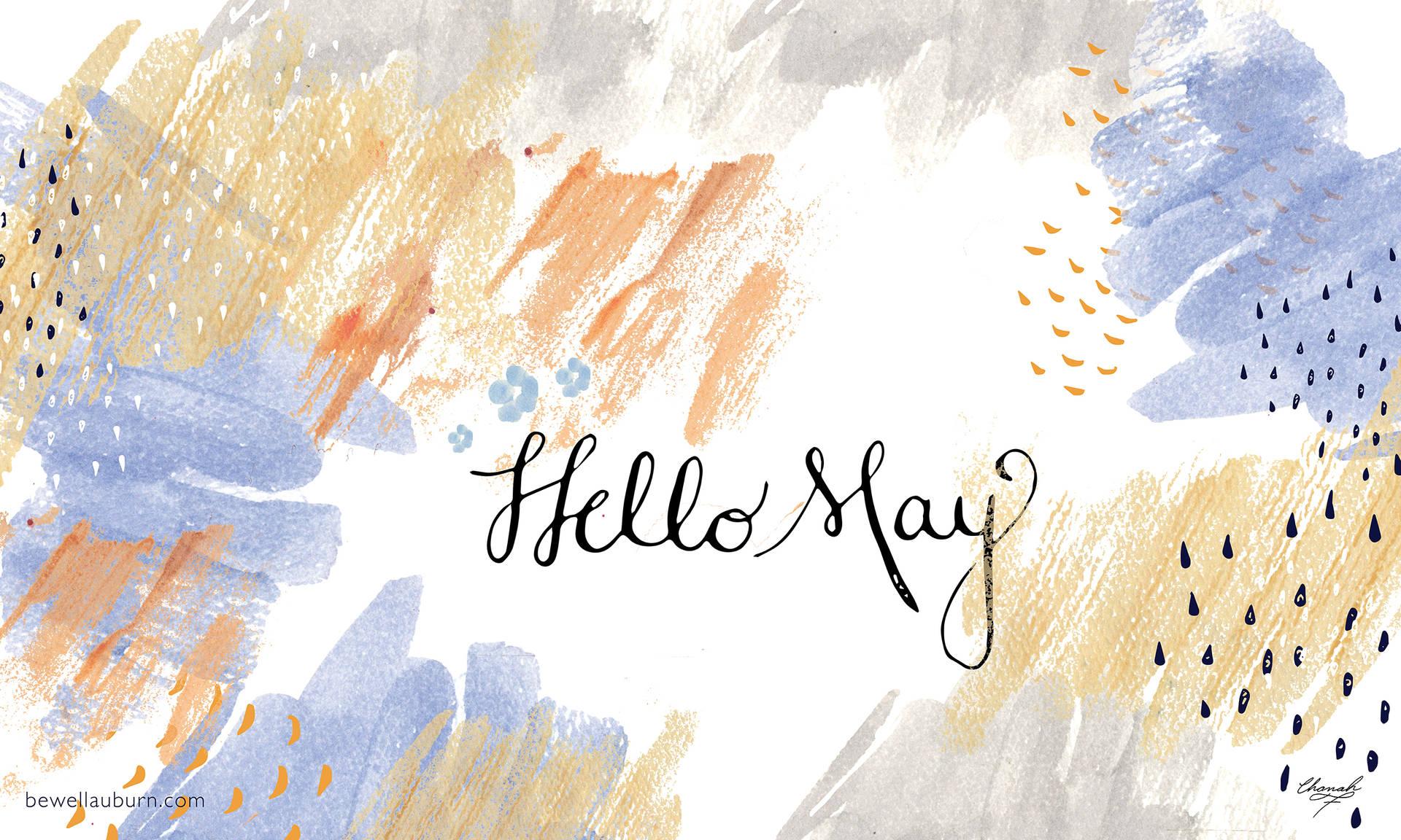 Hello May In Light Watercolors Background