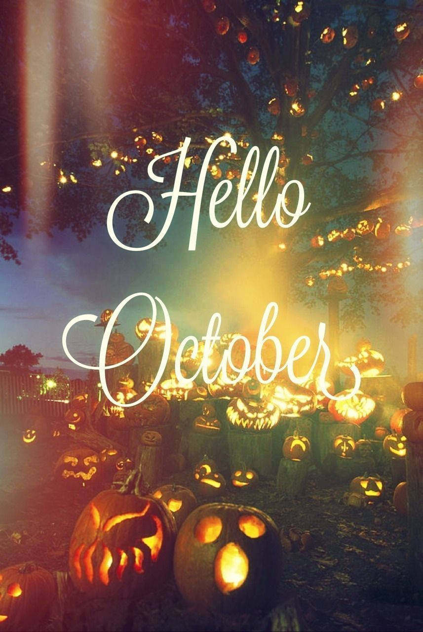 Hello October Background With Pumpkin Lanterns Background