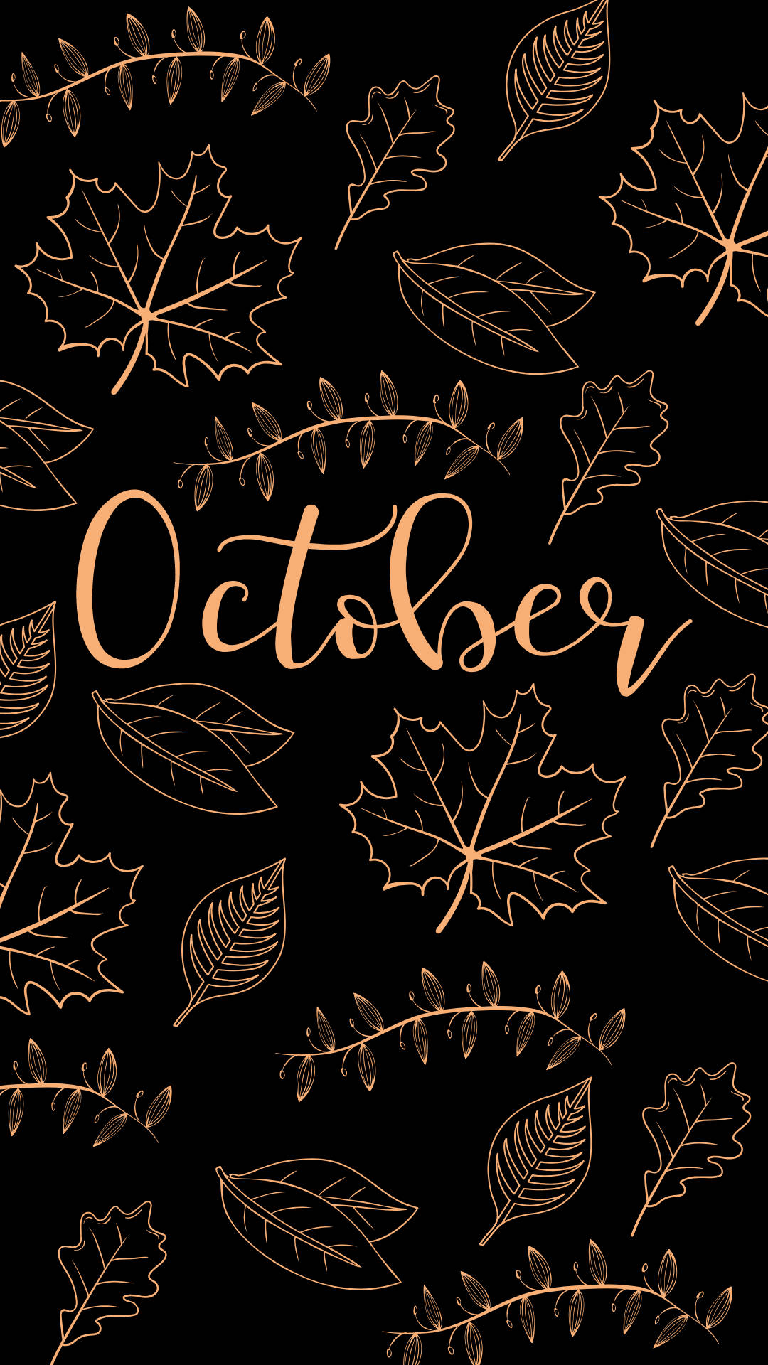 Hello October Gold Line Art In Black Background