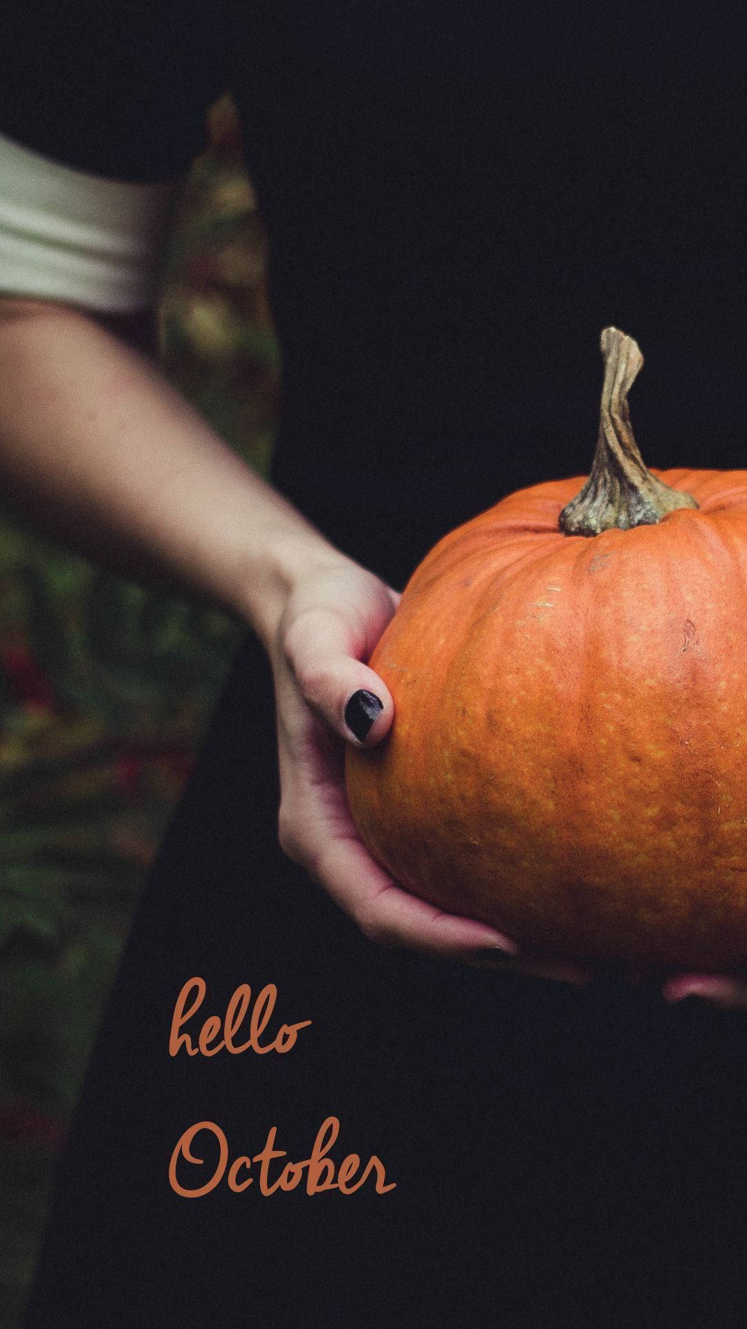 Hello October With Real Pumpkin Background