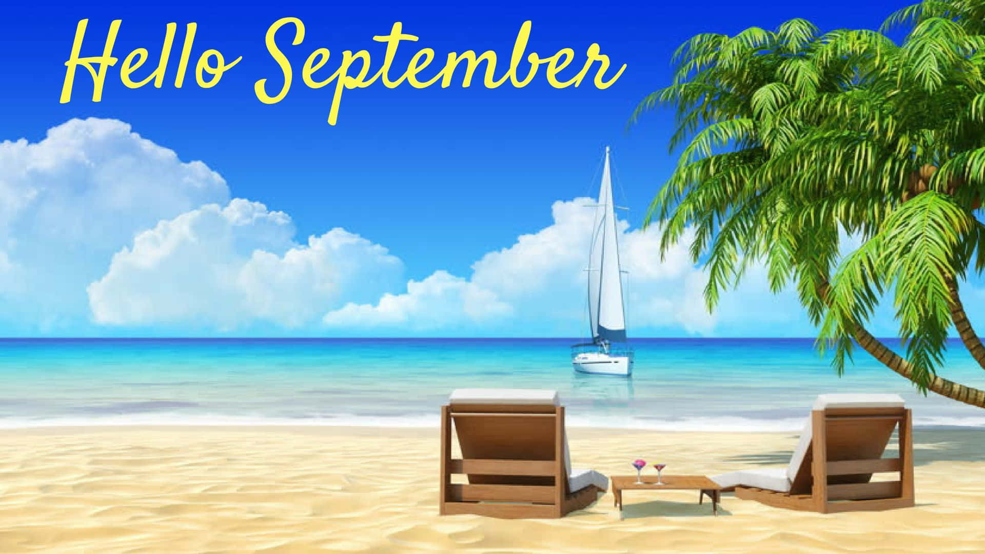 Hello September Greeting Animated Beach Background