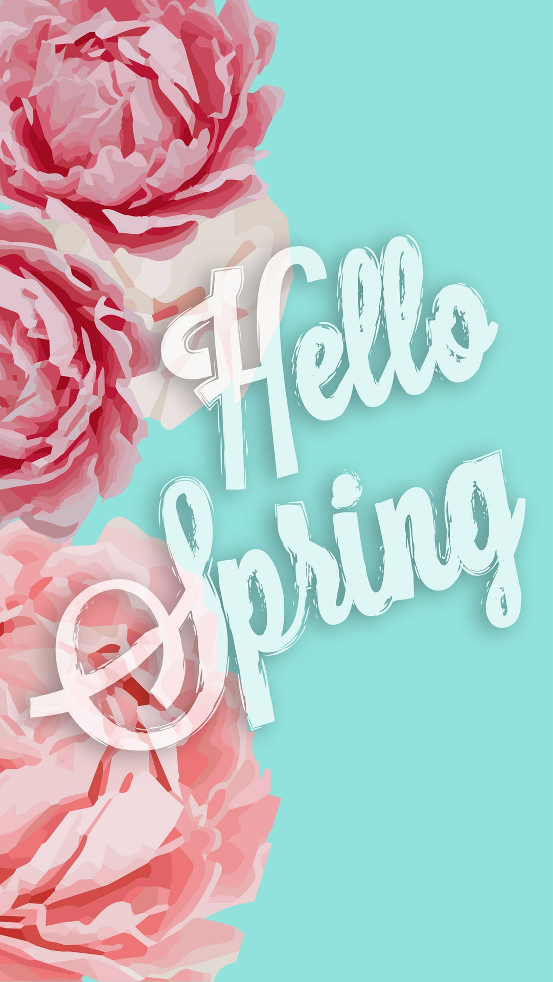 Hello Spring Greeting Art With Pink Flowers