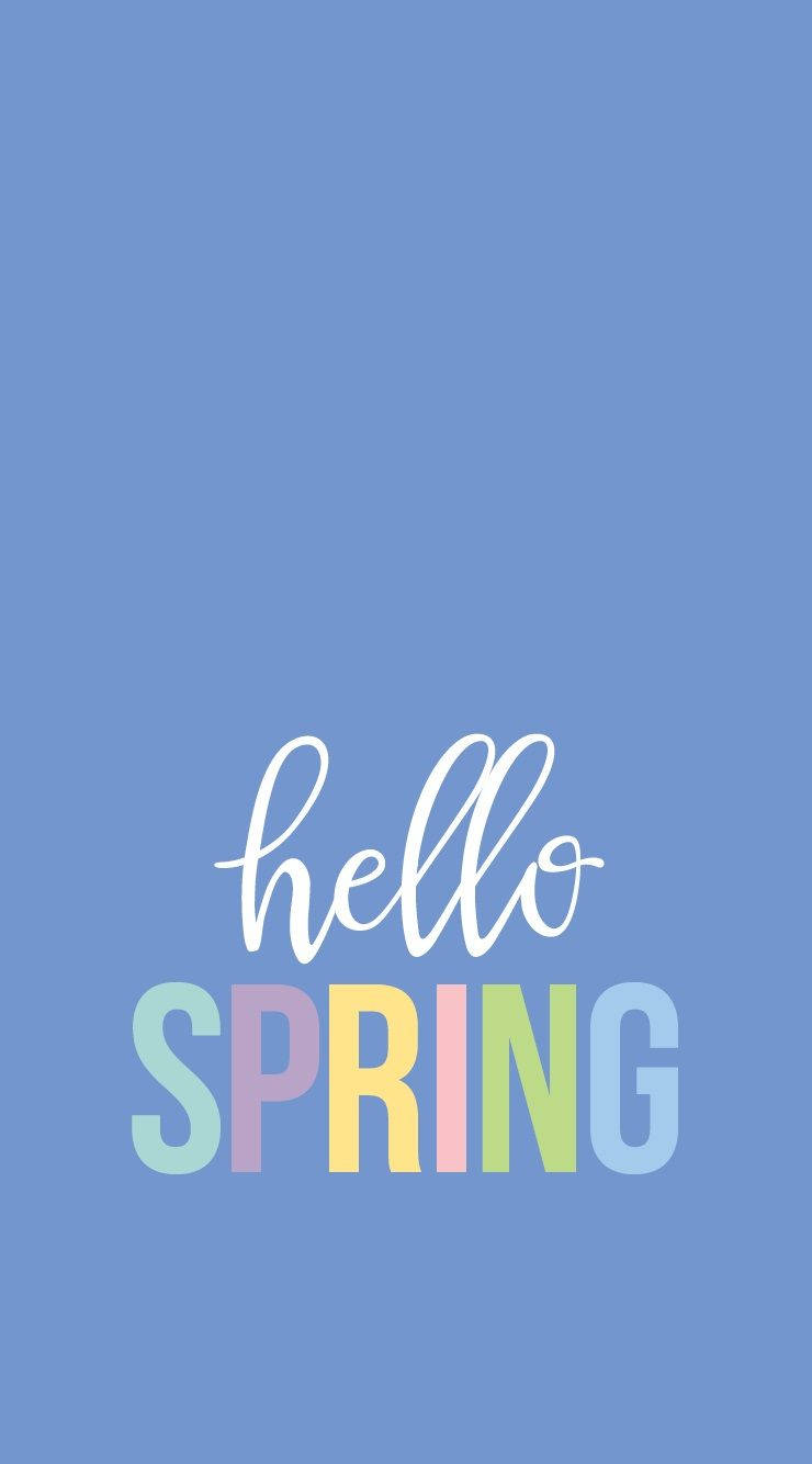Hello Spring In Minimalist Blue Background