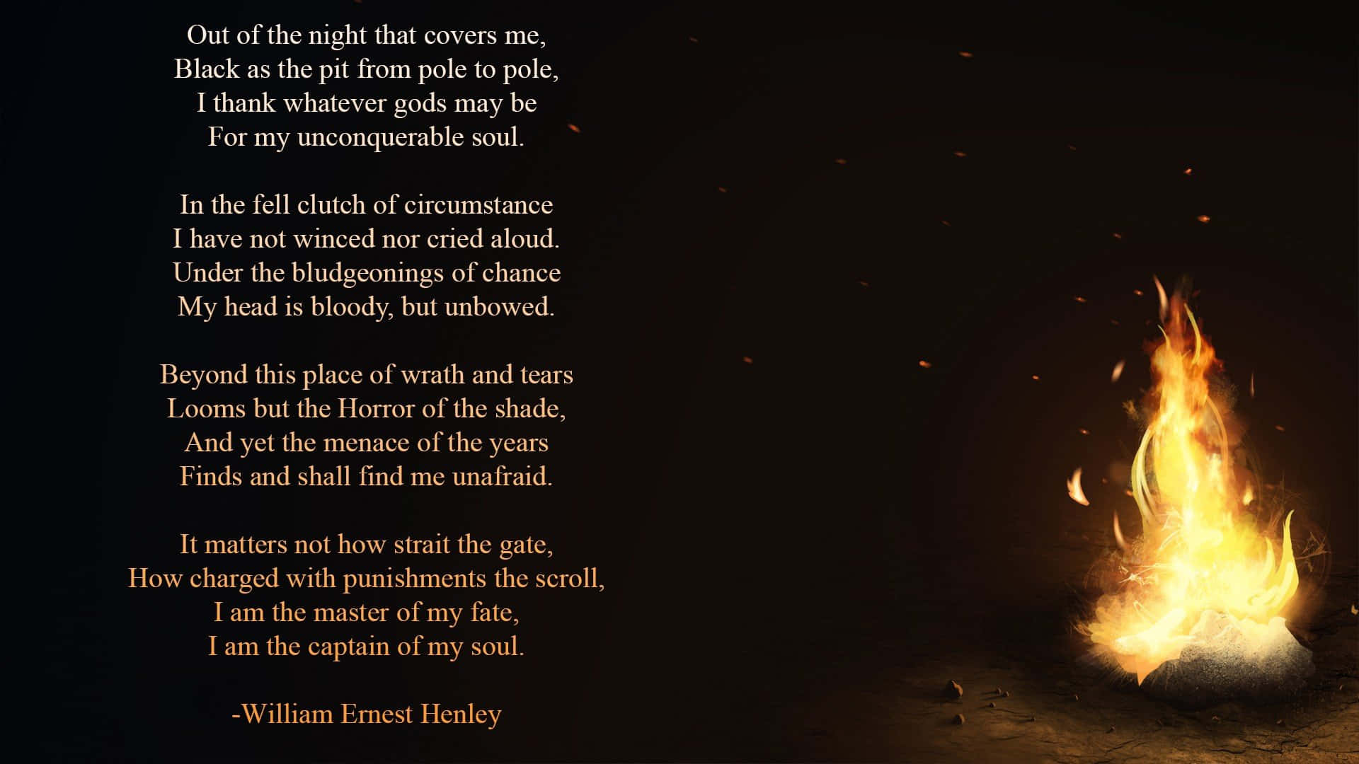 Henley Poem With A Fire Background