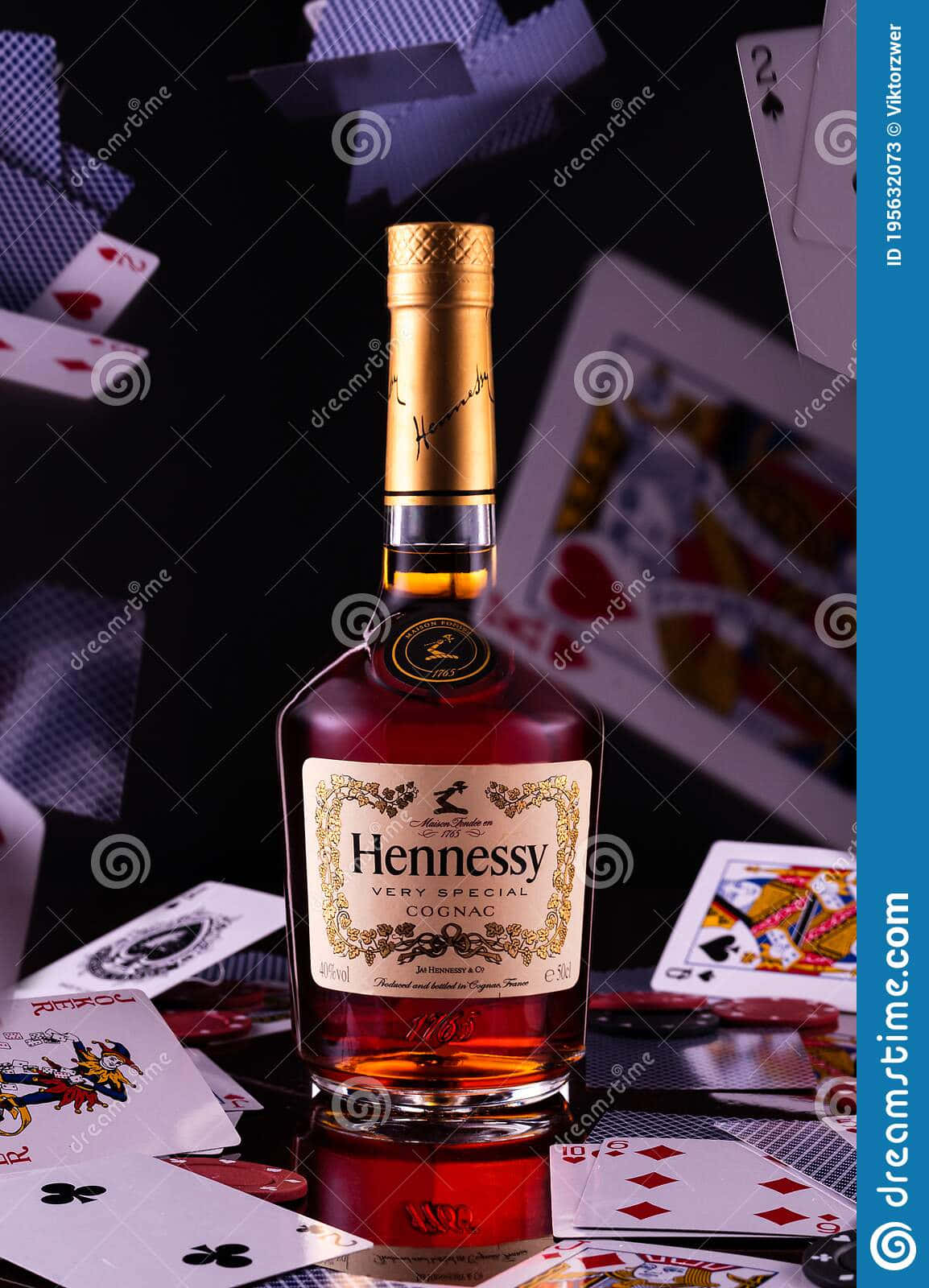 Hennessy Whiskey Bottle With Playing Cards Stock Photo Image Background