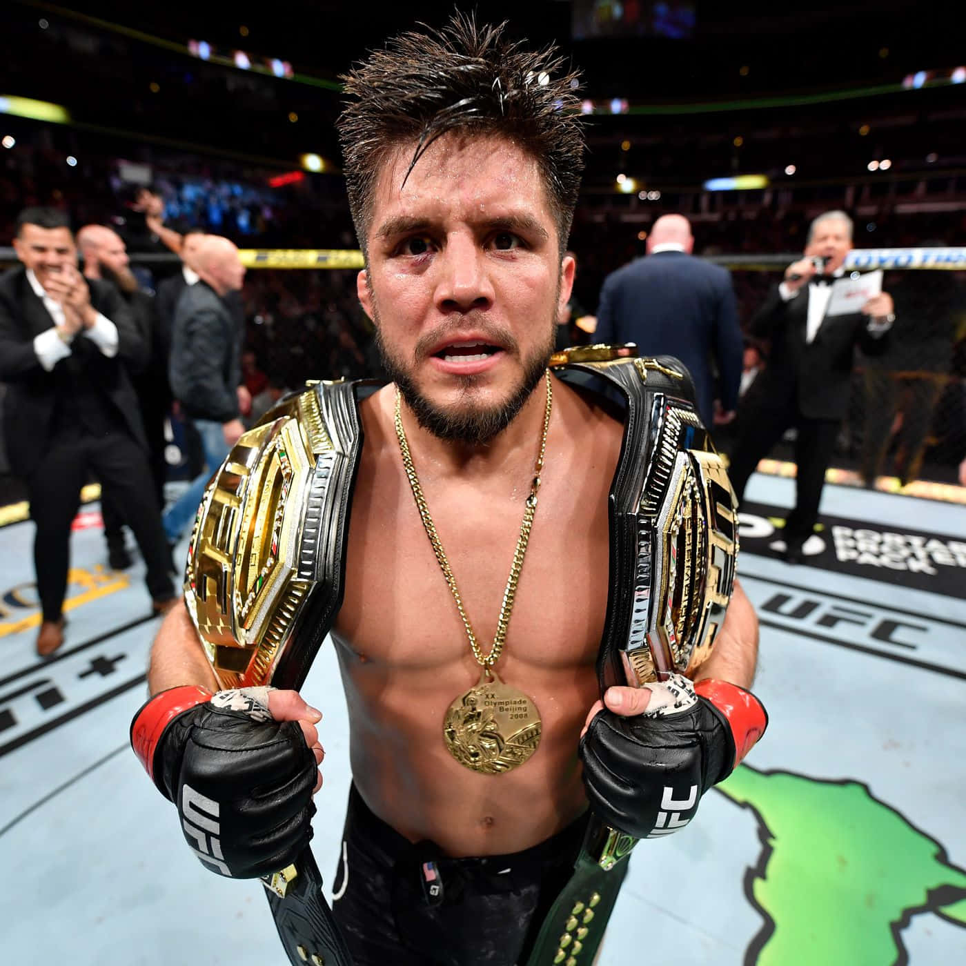 Henry Cejudo Celebrates His Victory And Reign As 2019 Bantamweight Champion Background