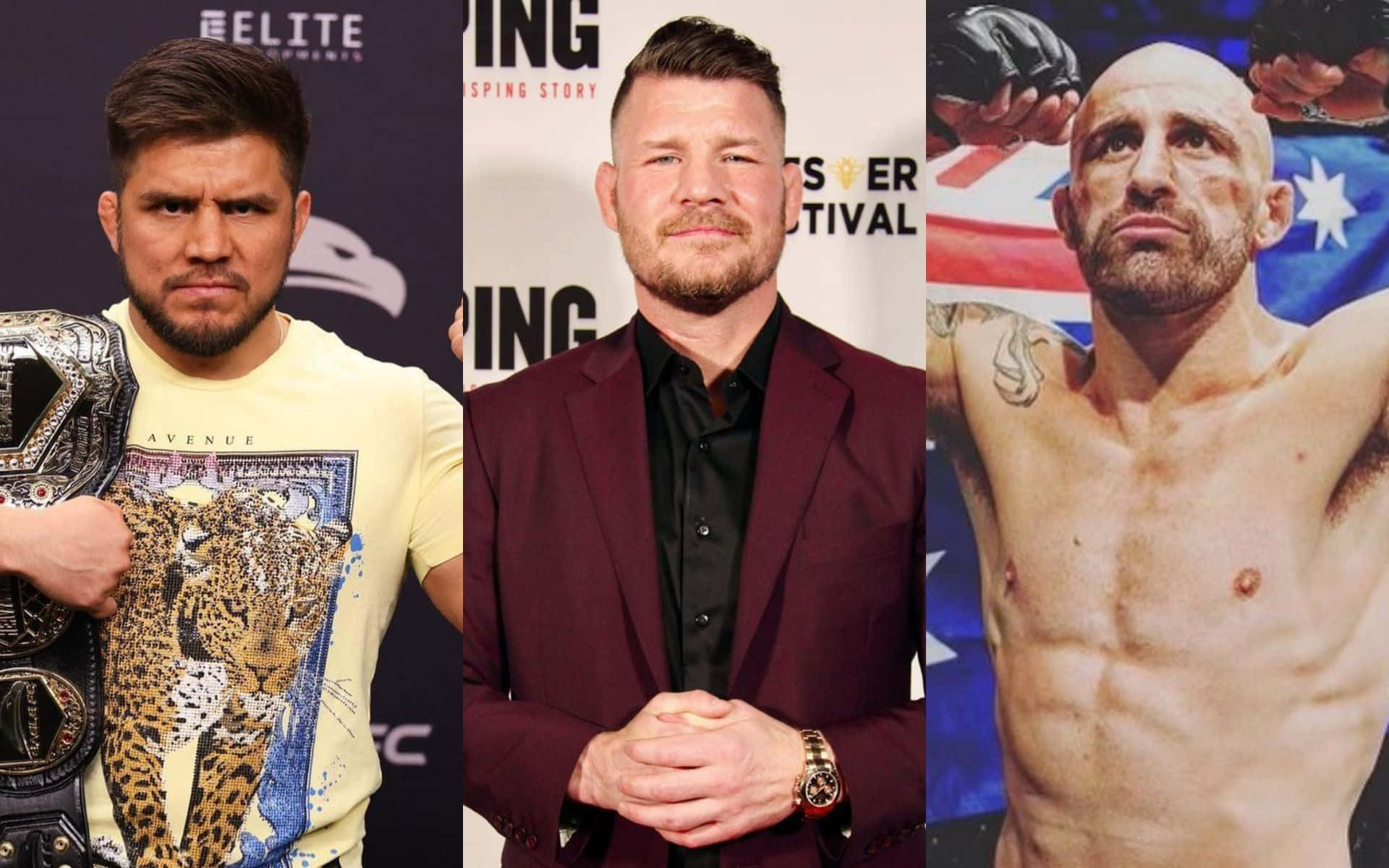 Henry Cejudo With Michael Bisping And Alex Volkanovski Background