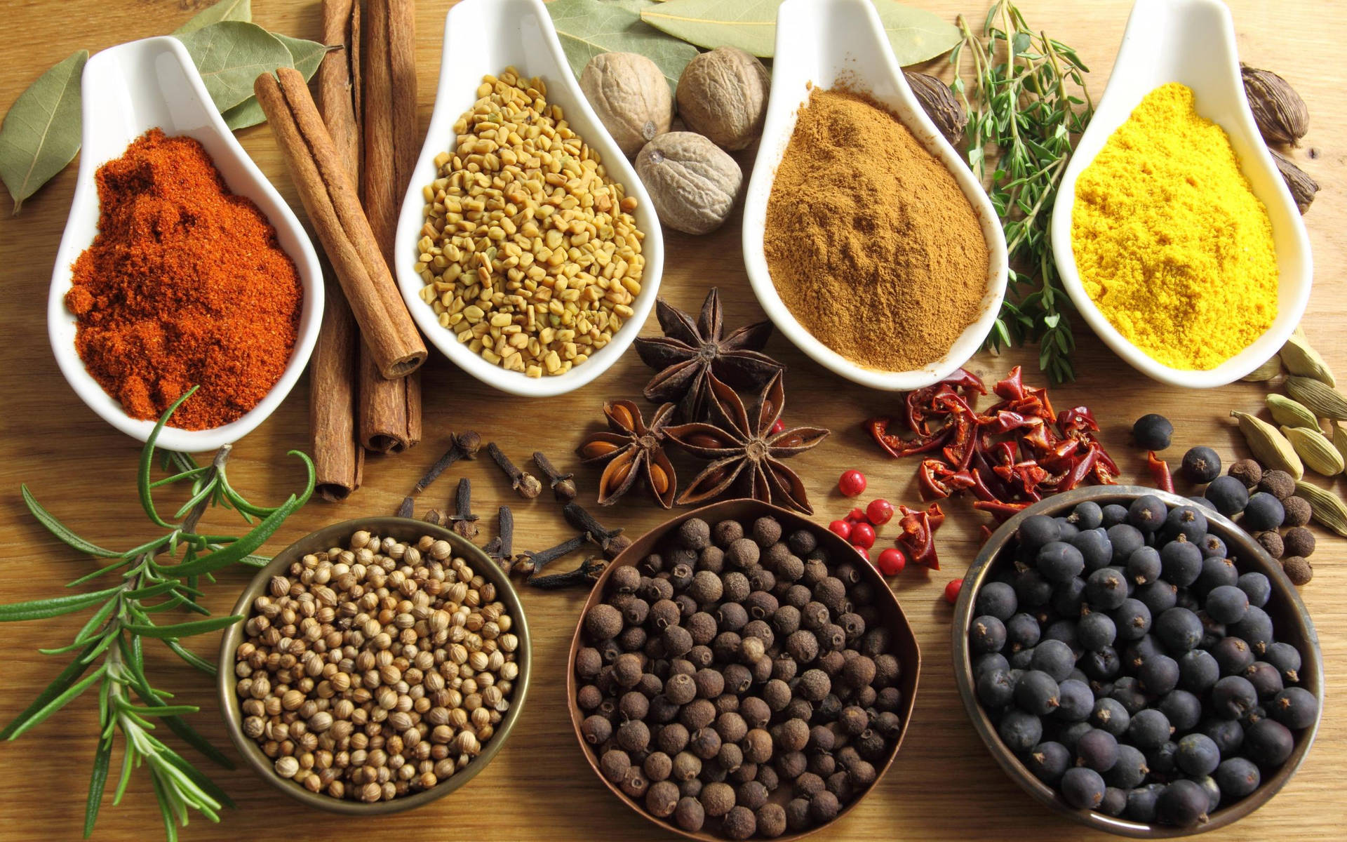 Herbs And Spices Variety Flat Lay Background