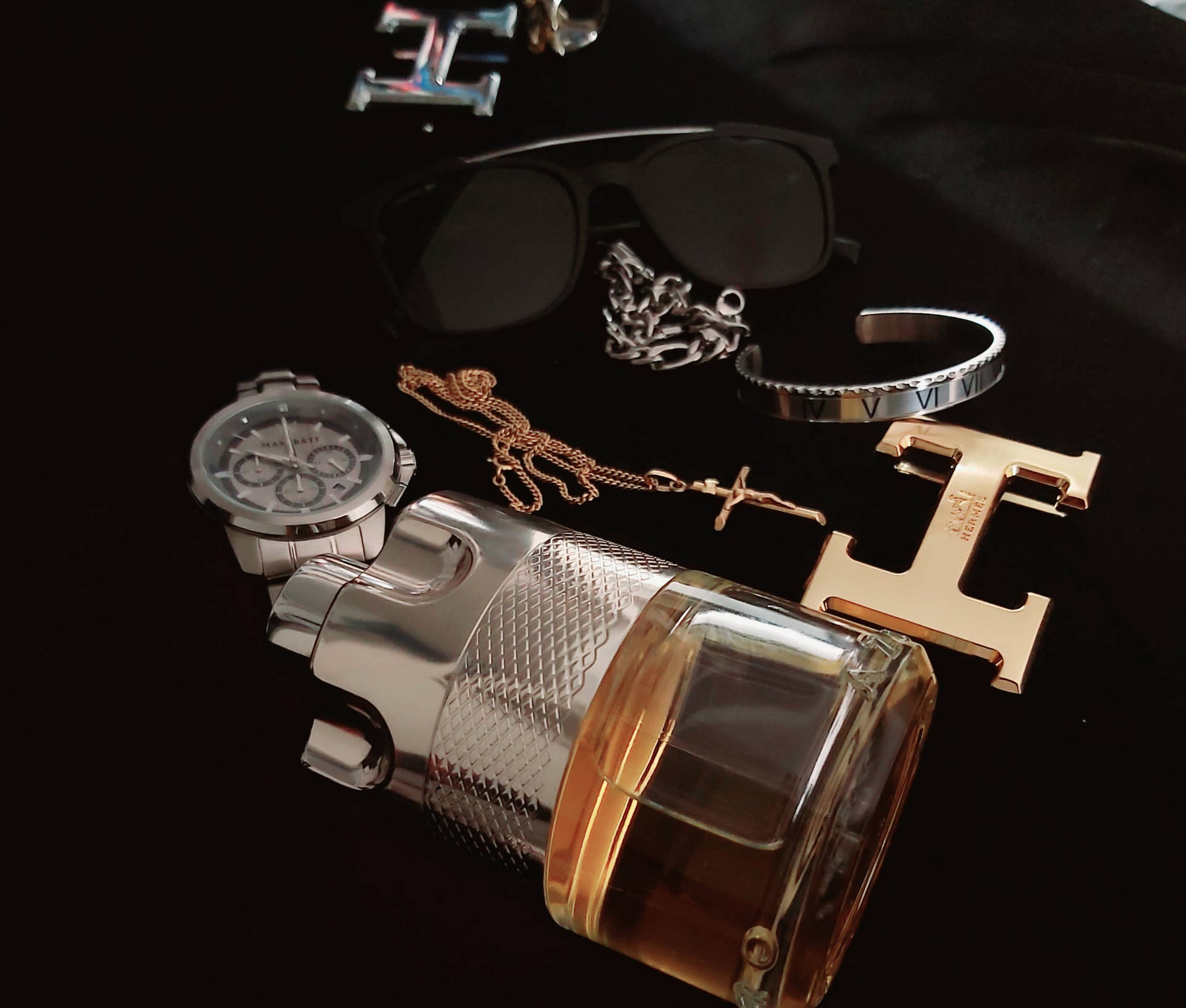 Hermes Accessories And Perfume Background