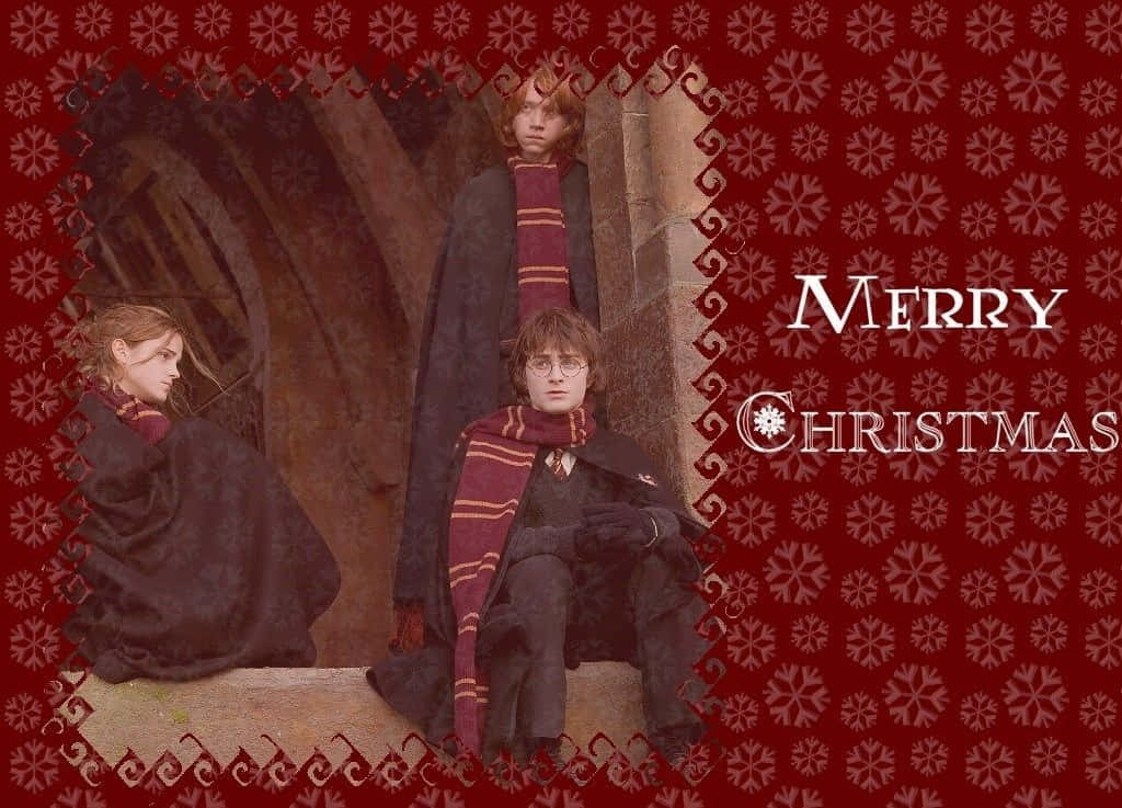 Hermione Granger And Harry Potter Christmas Greeting Background