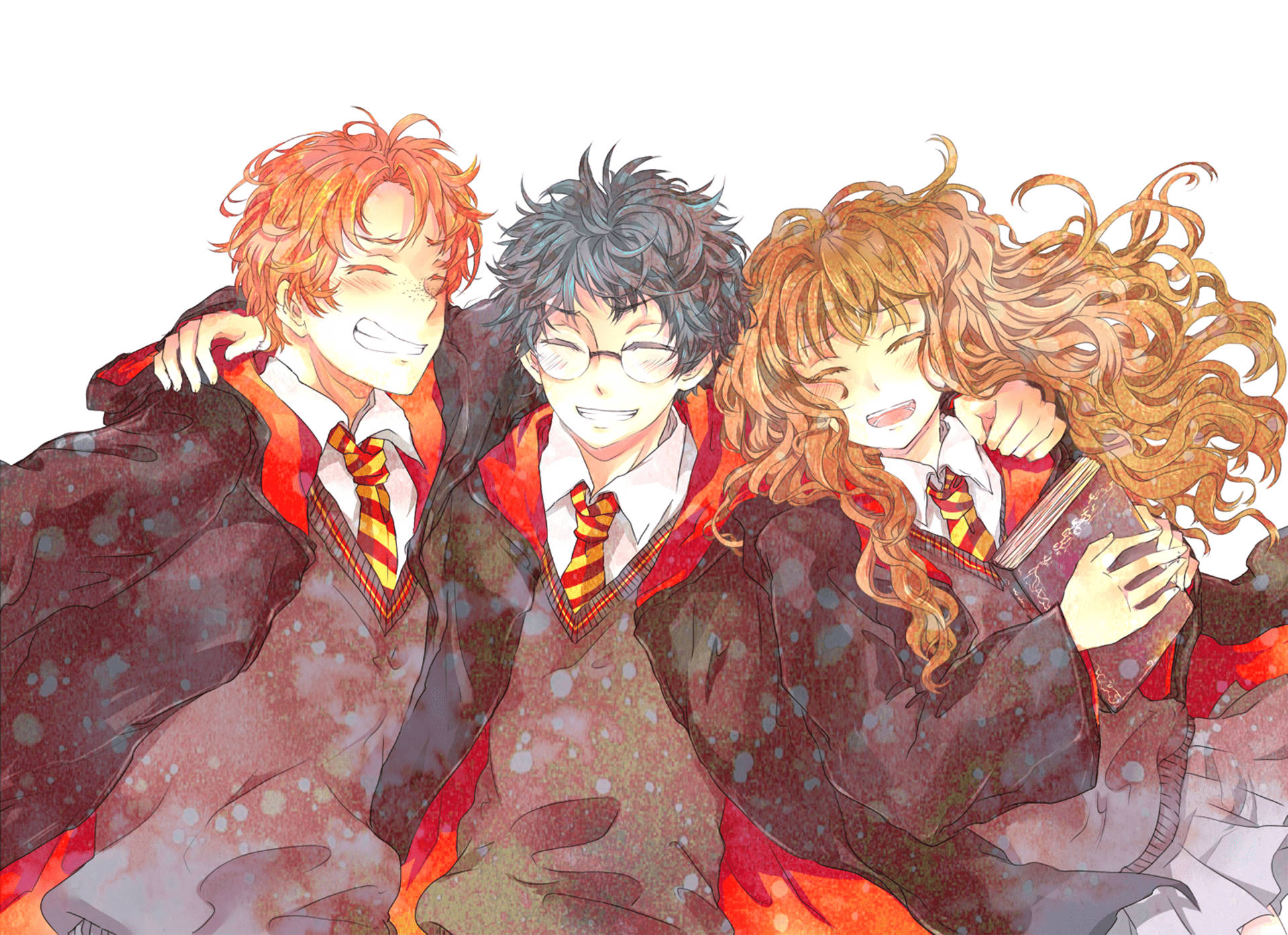 Hermione Granger, Harry Potter, And Ron Weasley Enjoying A Day At Hogwarts Background