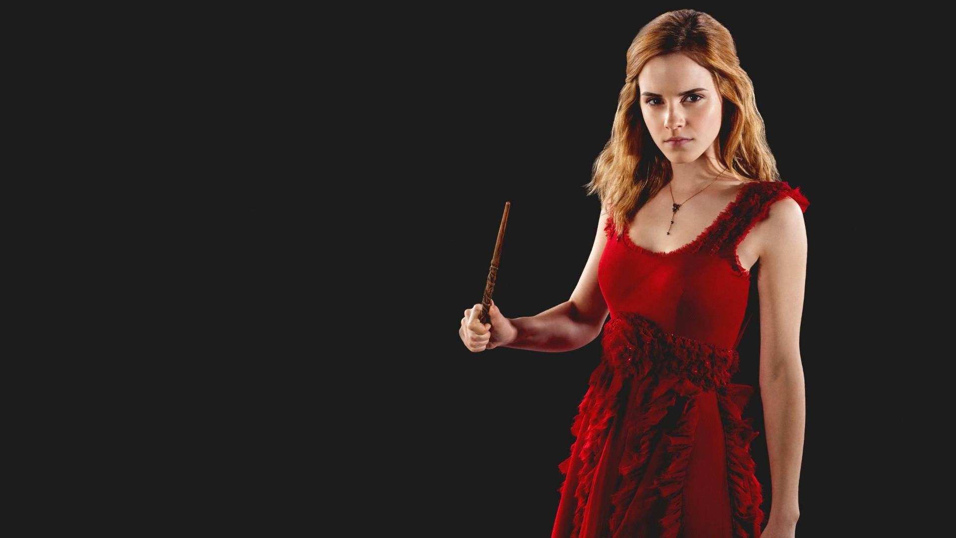 Hermione Granger Looking Beautiful In A Red Dress Background