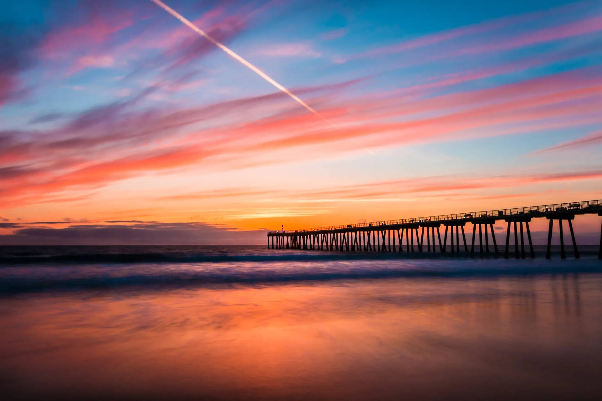 Hermosa Pier Los Angeles Sunset Background