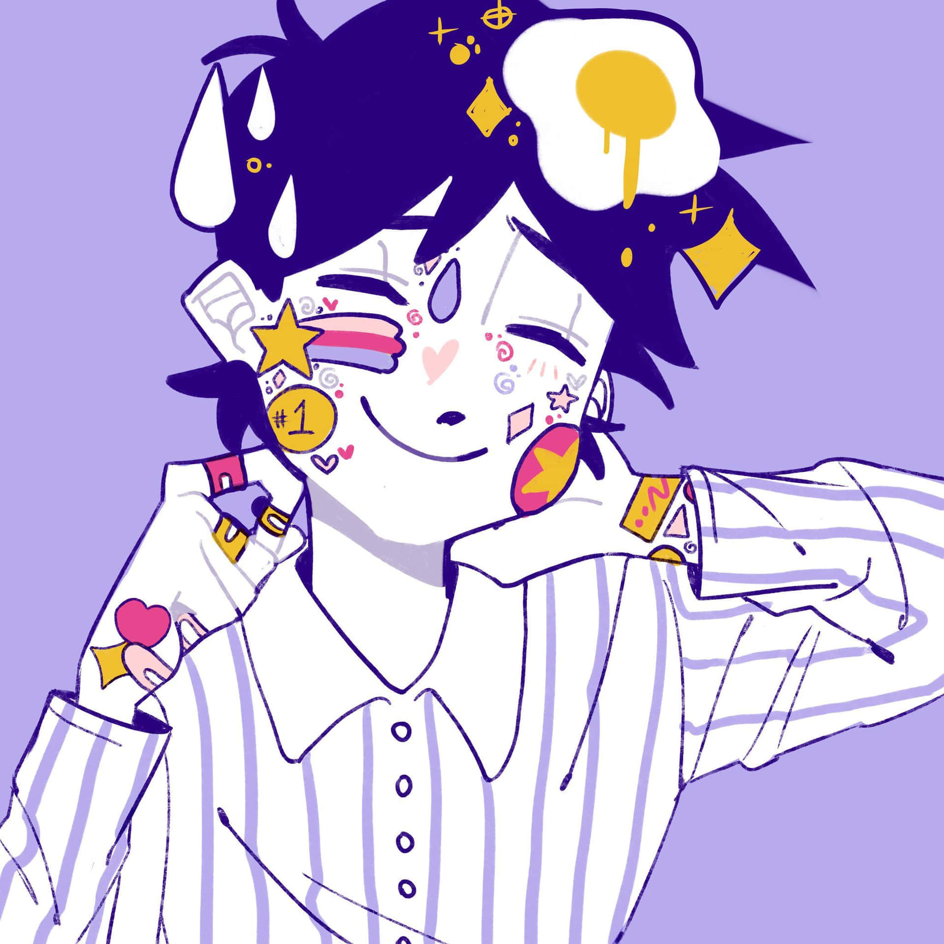 Hero From Omori Game With Stickers Portrait Background