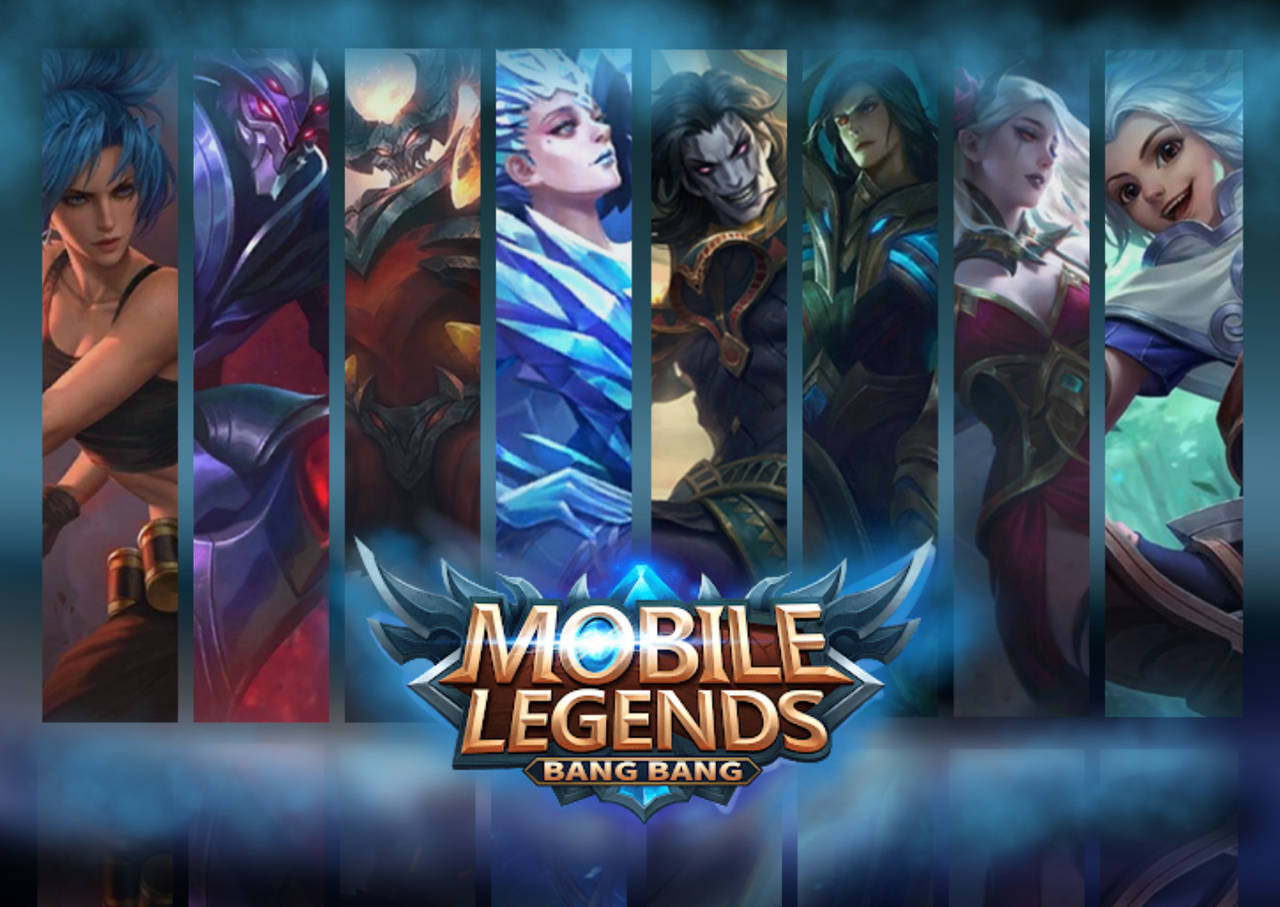 Hero Lineup With Mobile Legends Logo Background