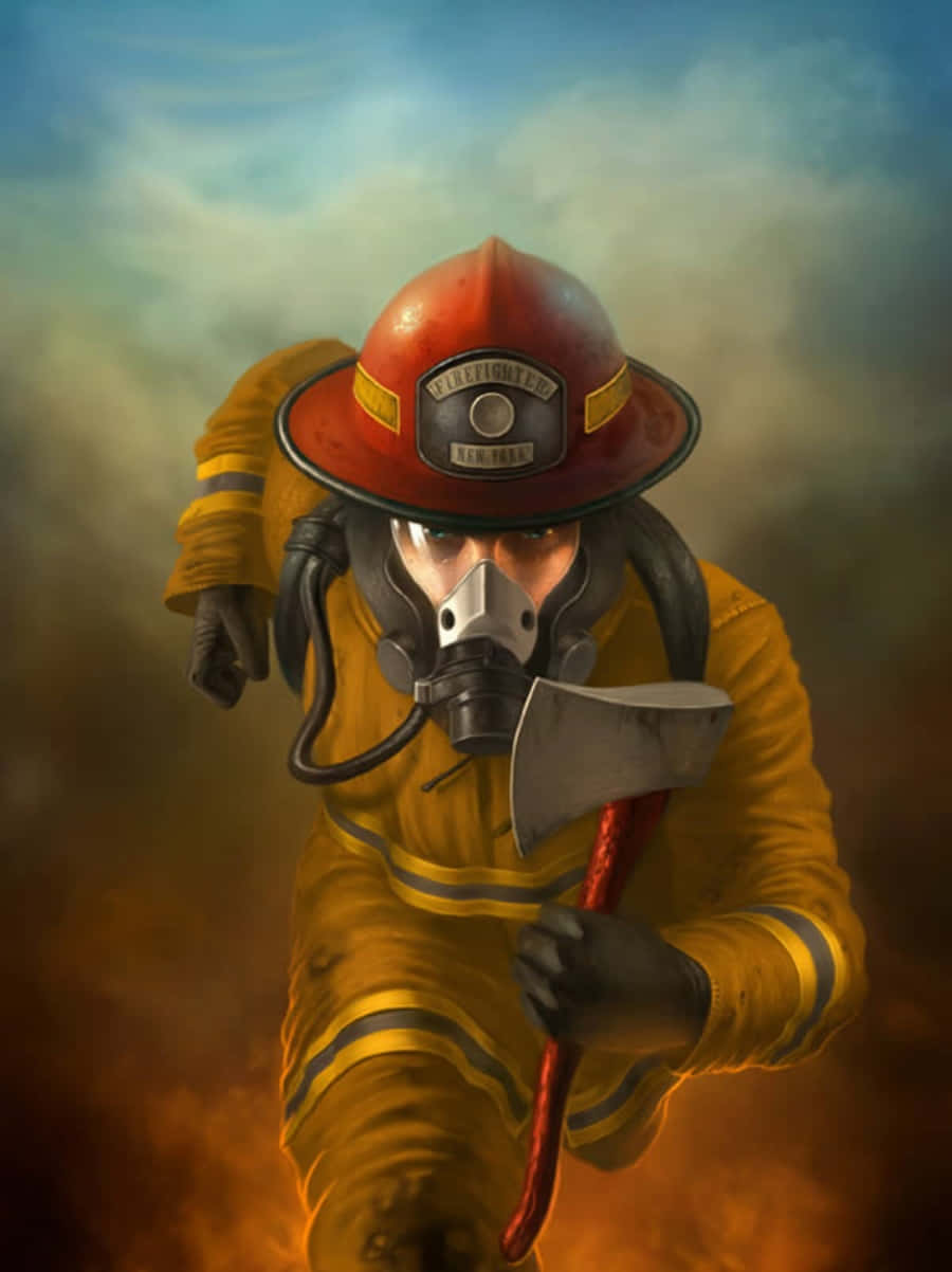 Heroic Digital Art Firefighter Phone Wallpaper Background