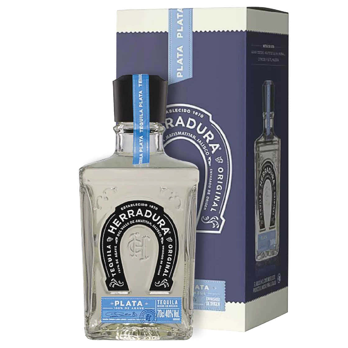 Herradura Plata Tequila Bottleand Box Background