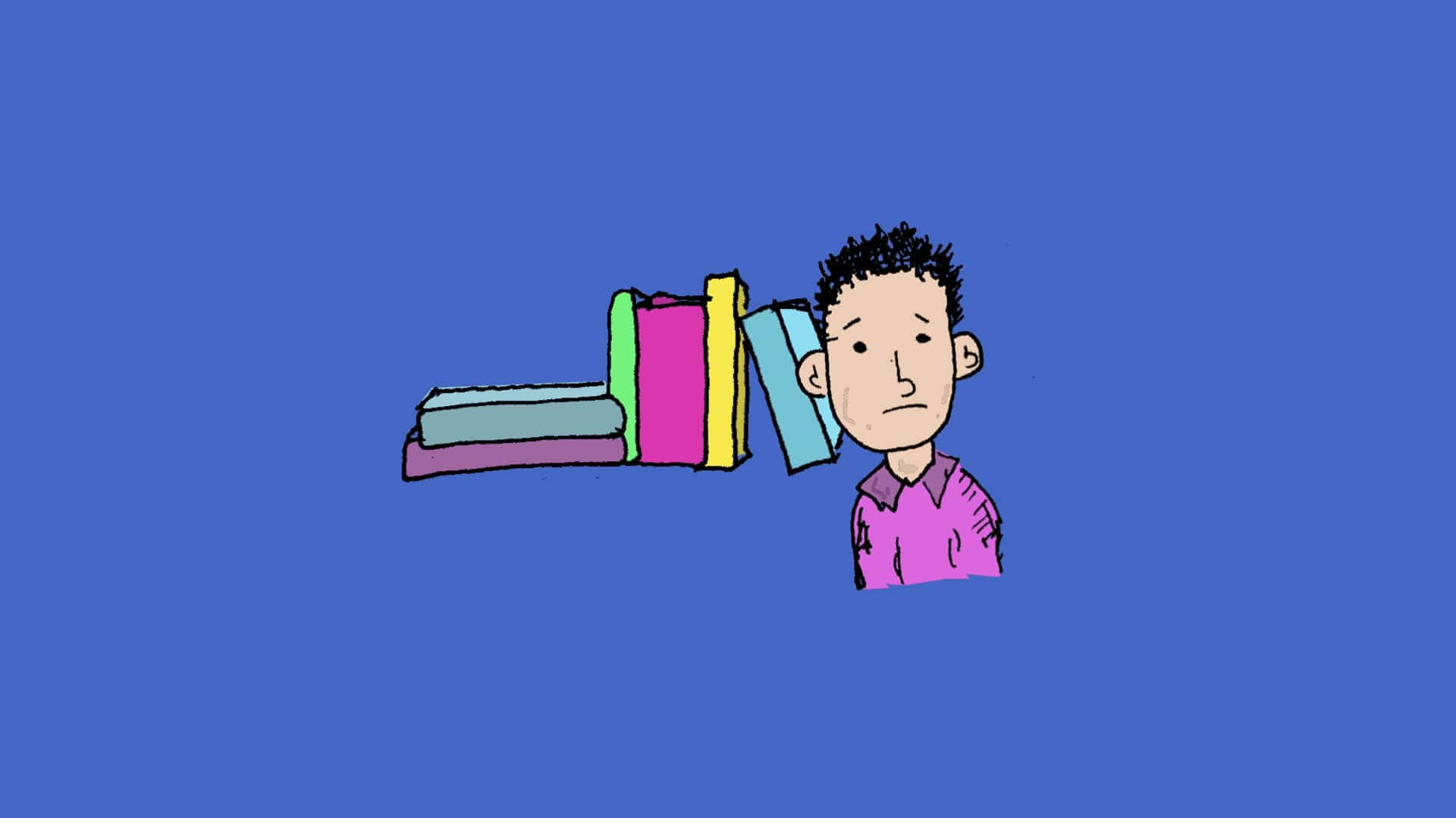 Hesitant Male Student Carrying Stack Of Books Background
