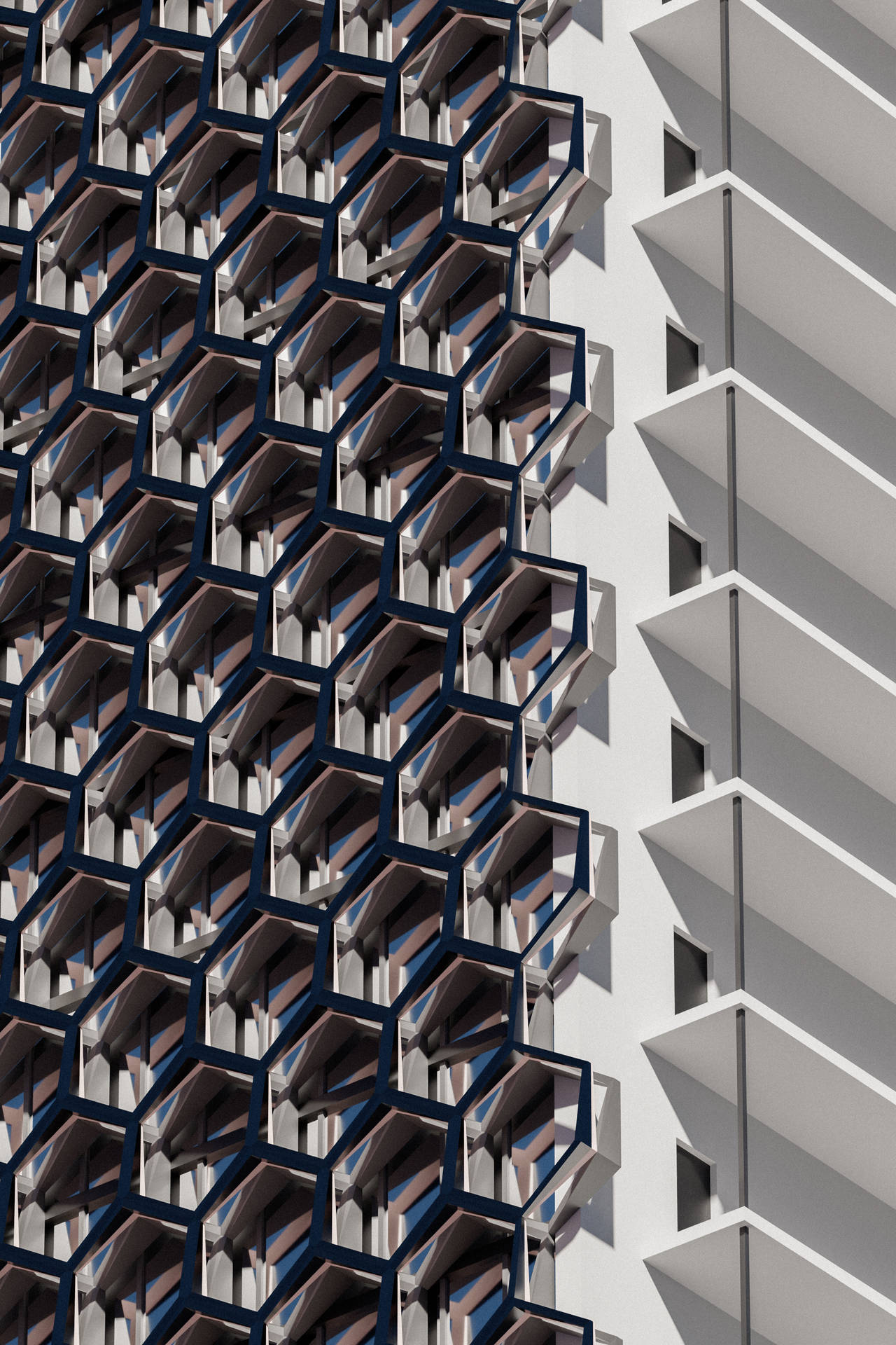 Hexagon Building Facade Mobile 3d Background