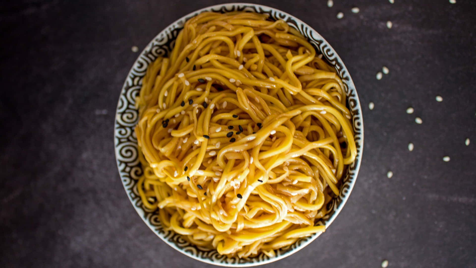 Hibachi Fried Noodles With Sesame Seeds Background