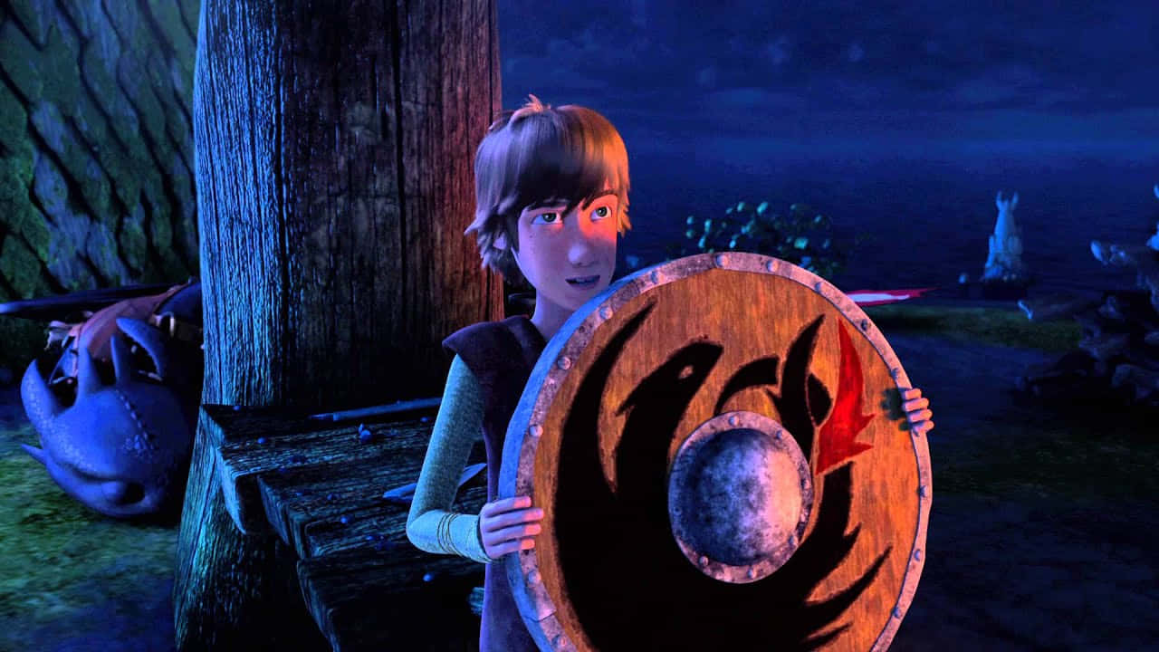 Hiccup Holding Shield In Dragons Riders Of Berk