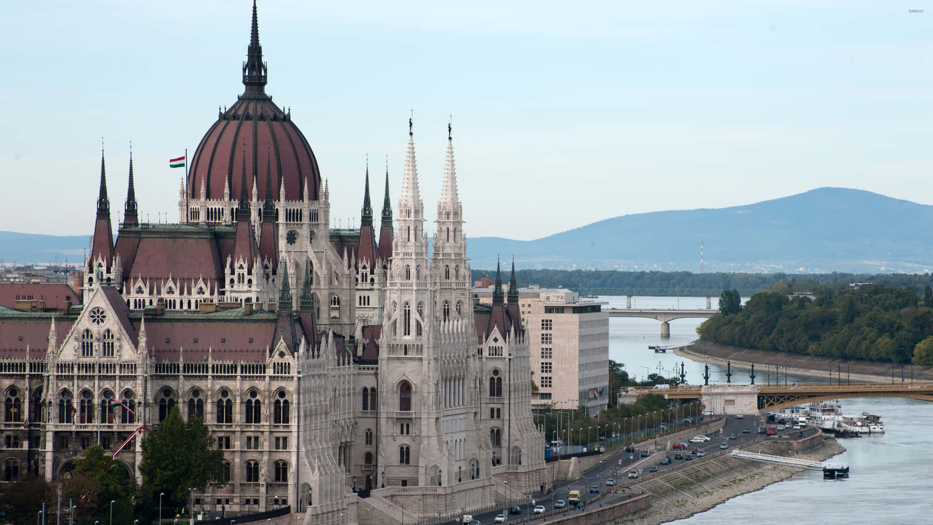 High-angle Shot Hungarian Parliament Buildings Background