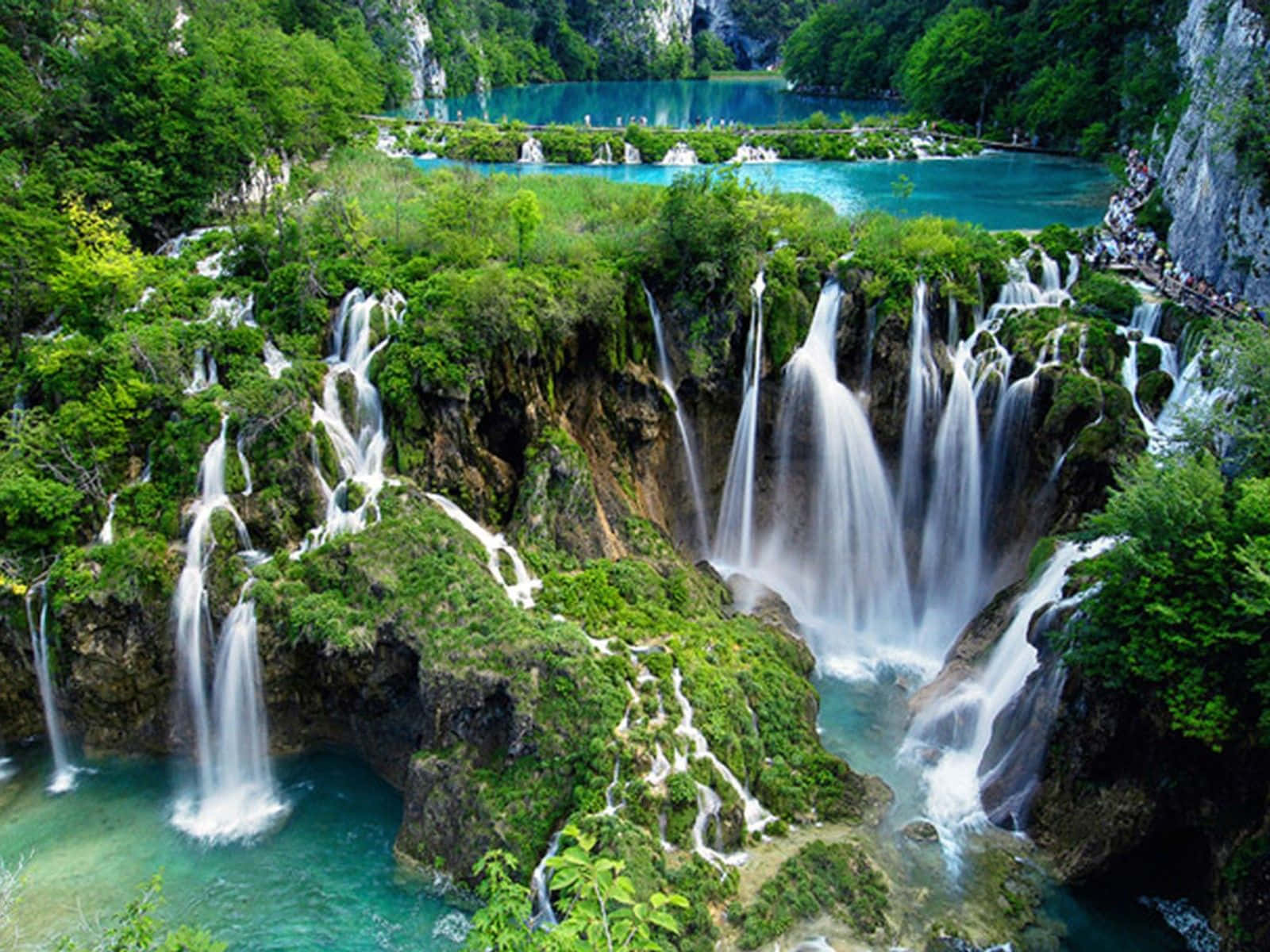 High Angle Shot Plitvice Lakes National Park Waterfall Desktop Background