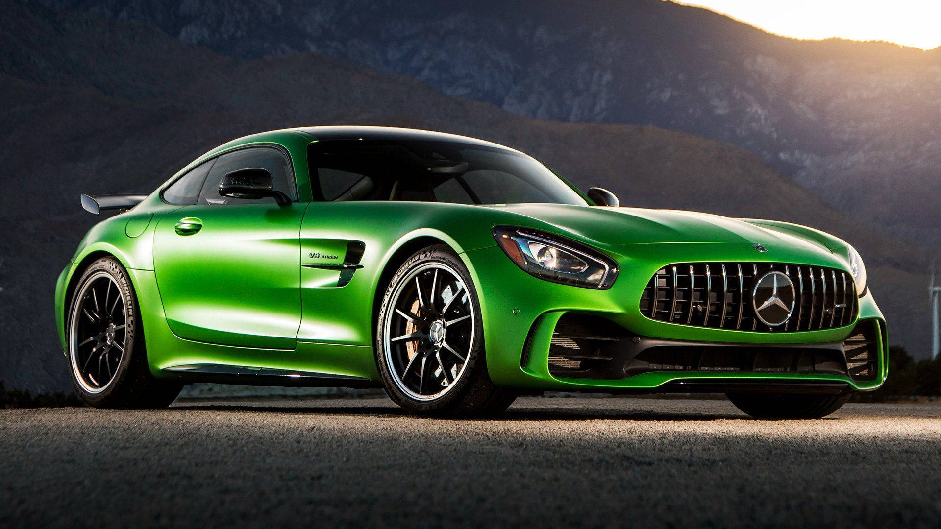 High-class Bright Green Mercedes Amg Gtr Background