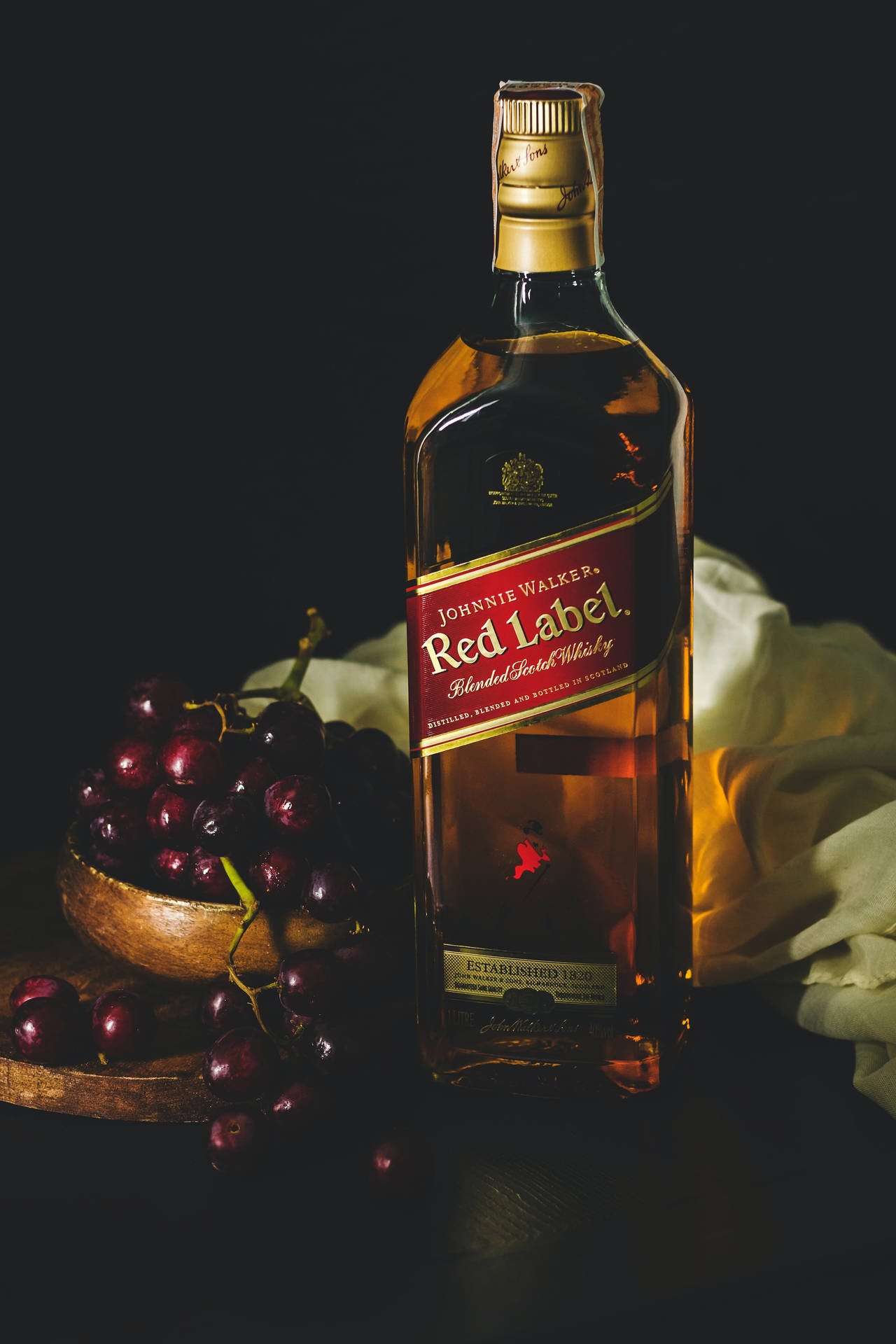 High-end Red Label Whiskey With Fresh Cherries