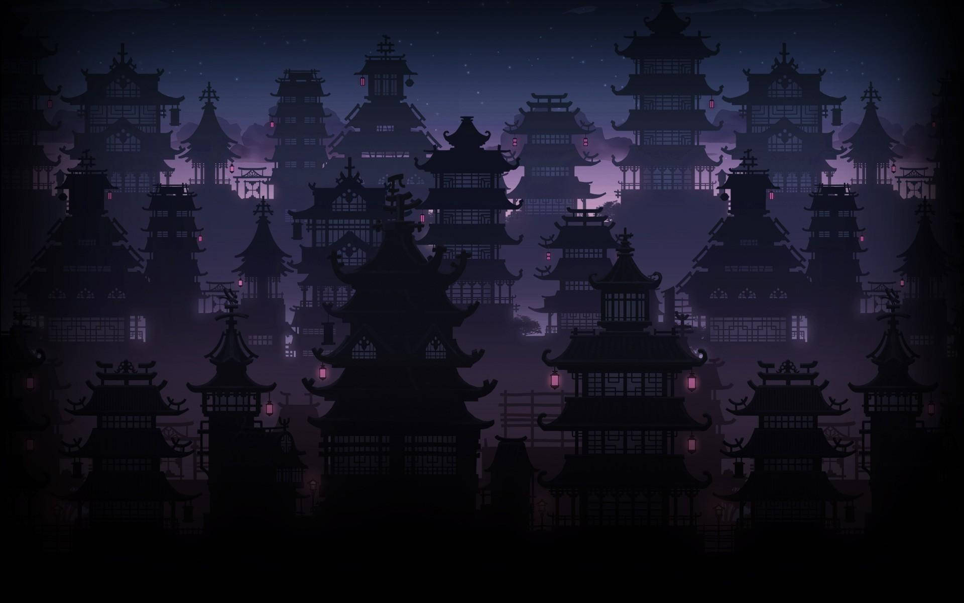 High Res Dark Temple Towers Background