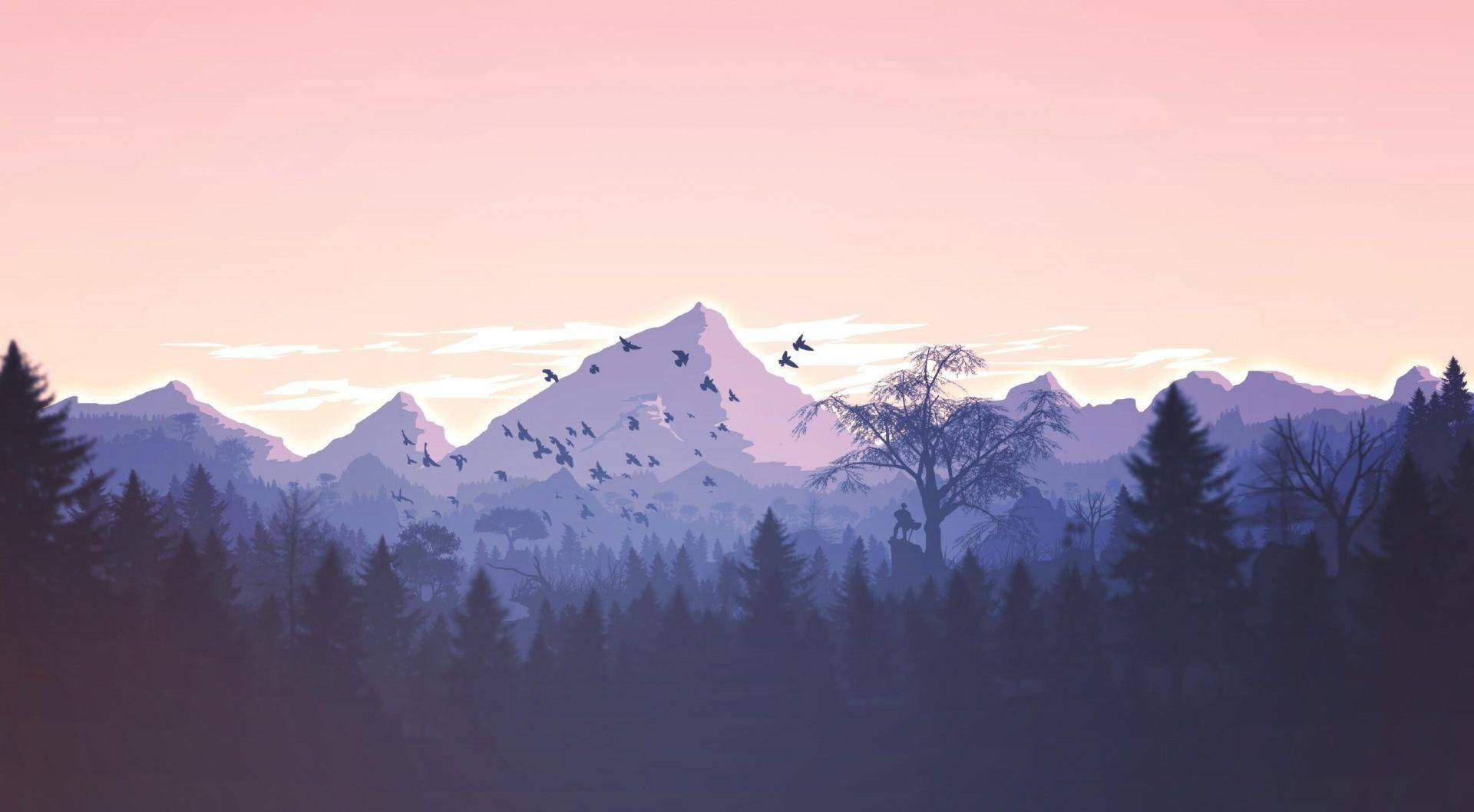 High Res Purple Mountain With Birds