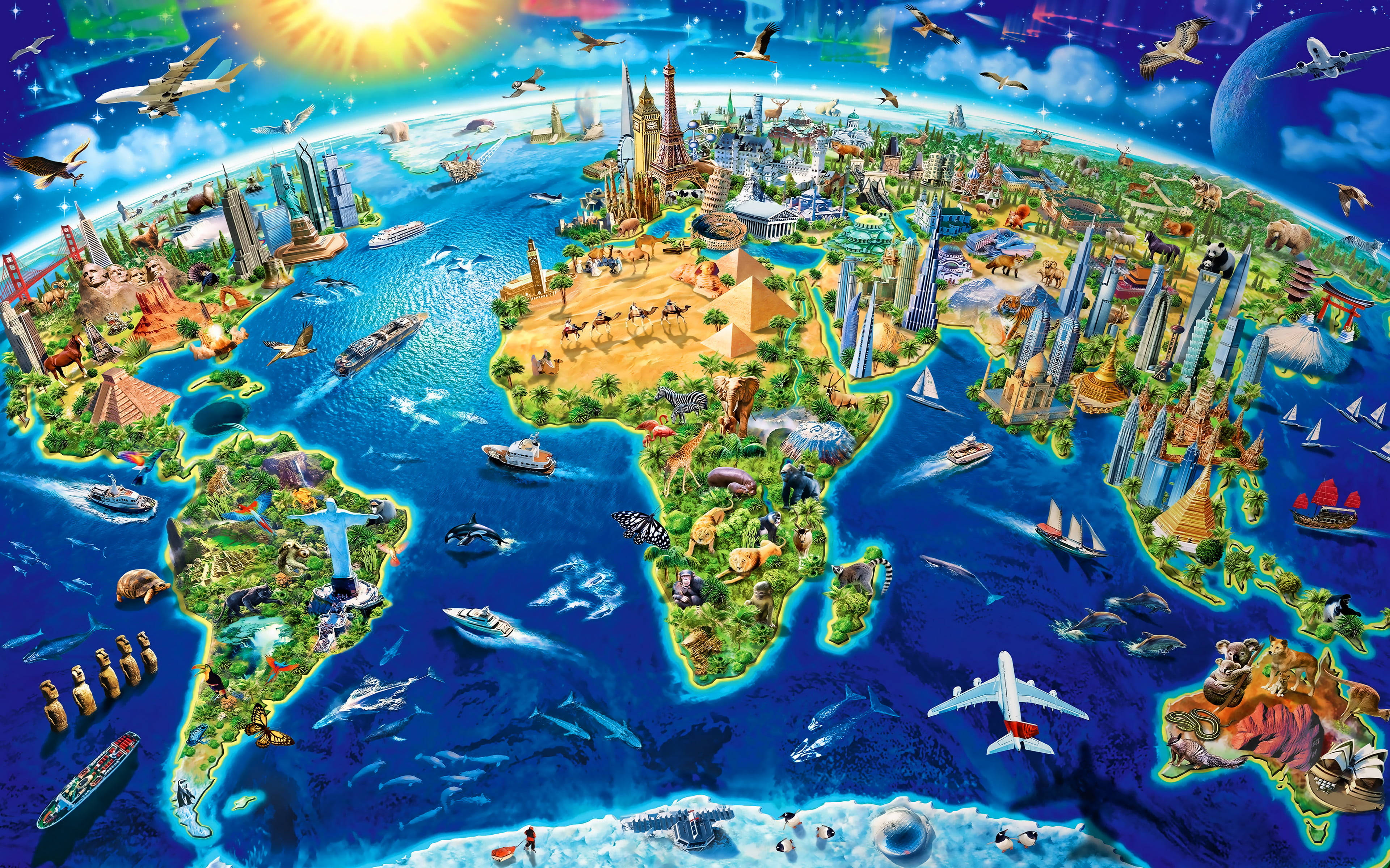 High Resolution 3d Aerial World Map With Buildings Background