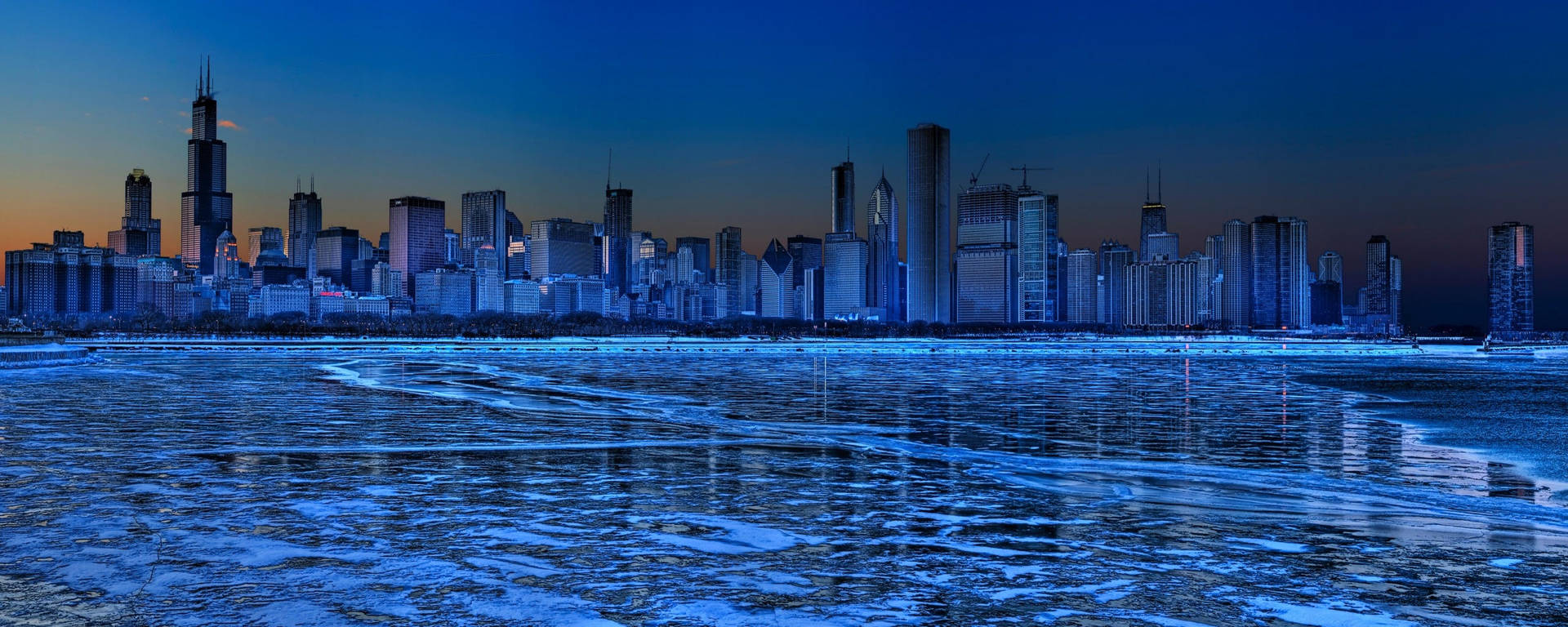 High Resolution Dual Monitor Chicago Waterfront Background