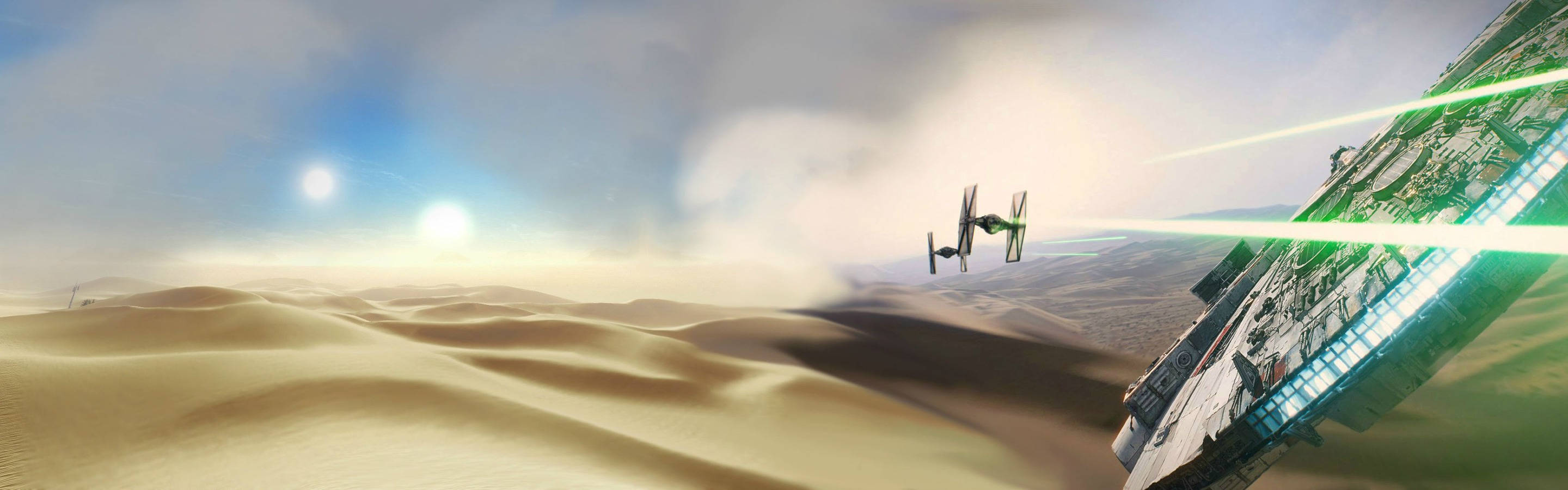 High Resolution Dual Monitor Millennium Falcon Desert Chase