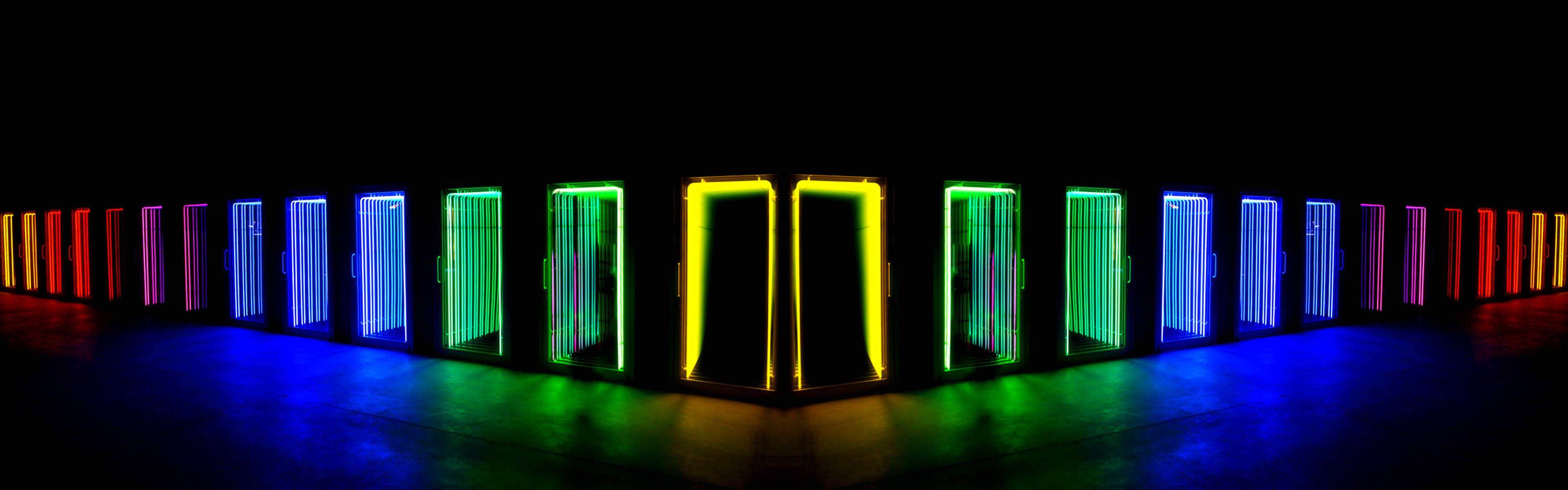 High Resolution Dual Monitor Neon Doors Background