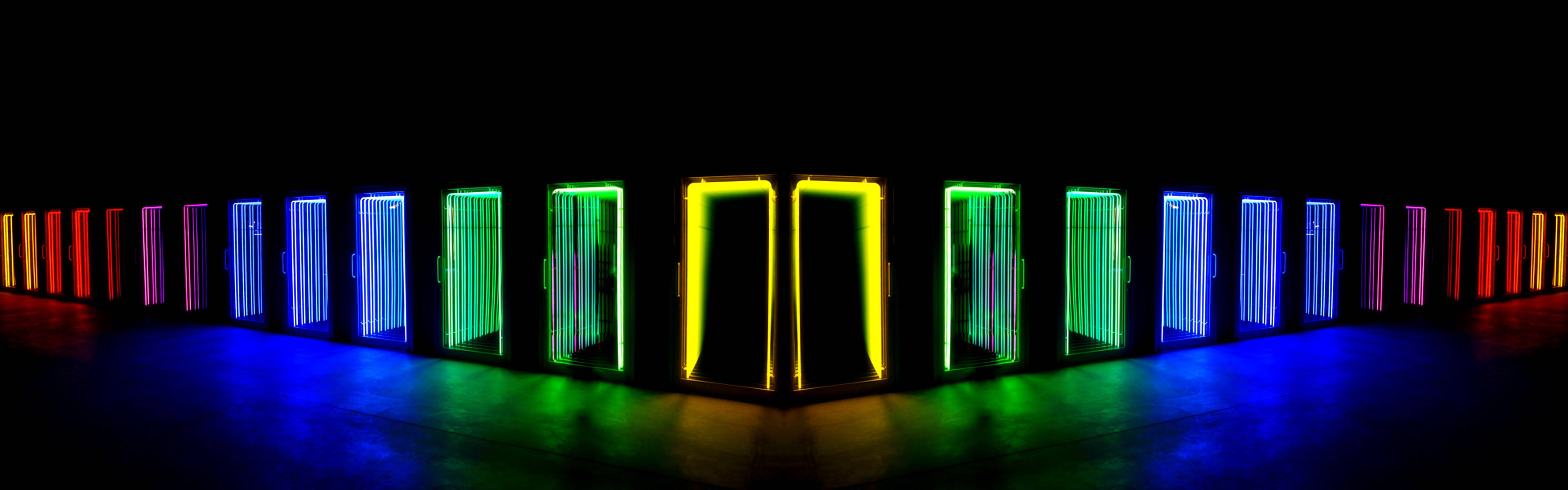 High Resolution Dual Monitor Neon Doors