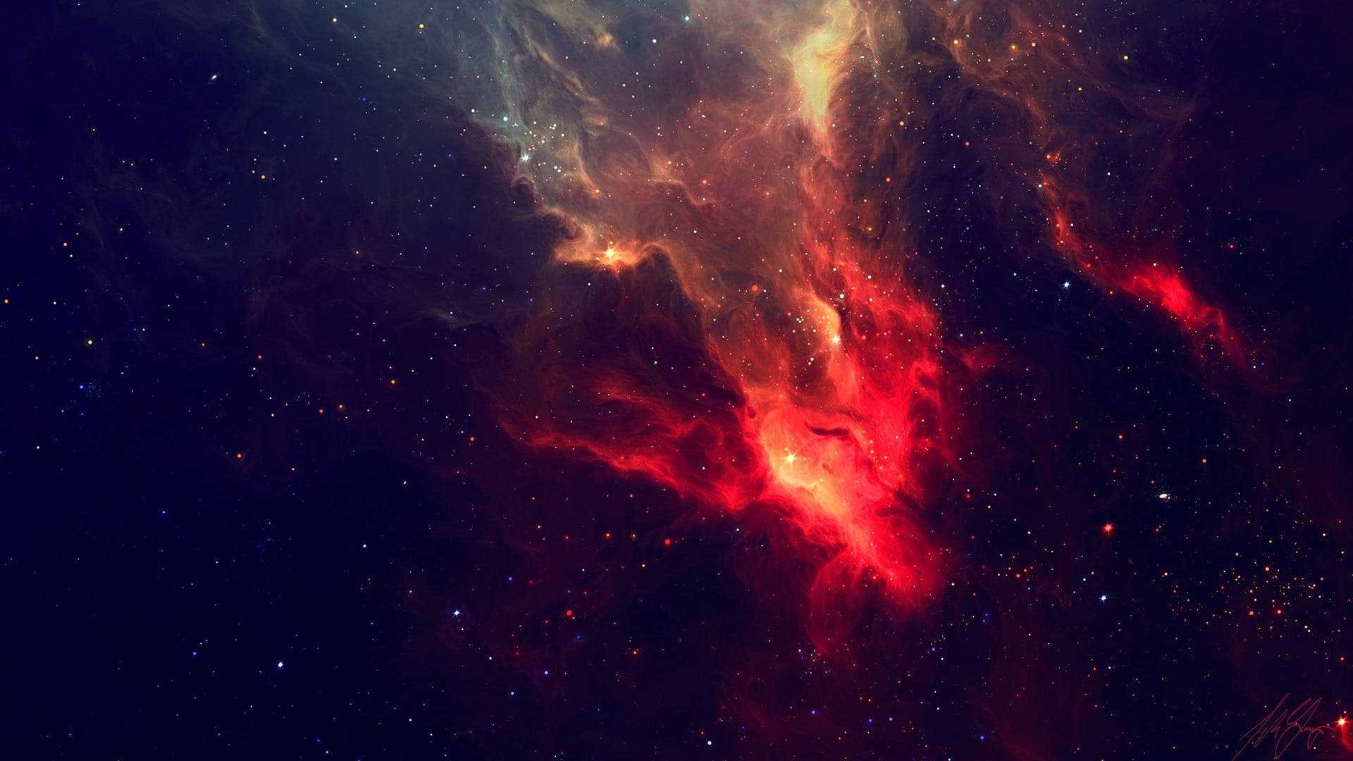 High Resolution Star And Red Clouds Background