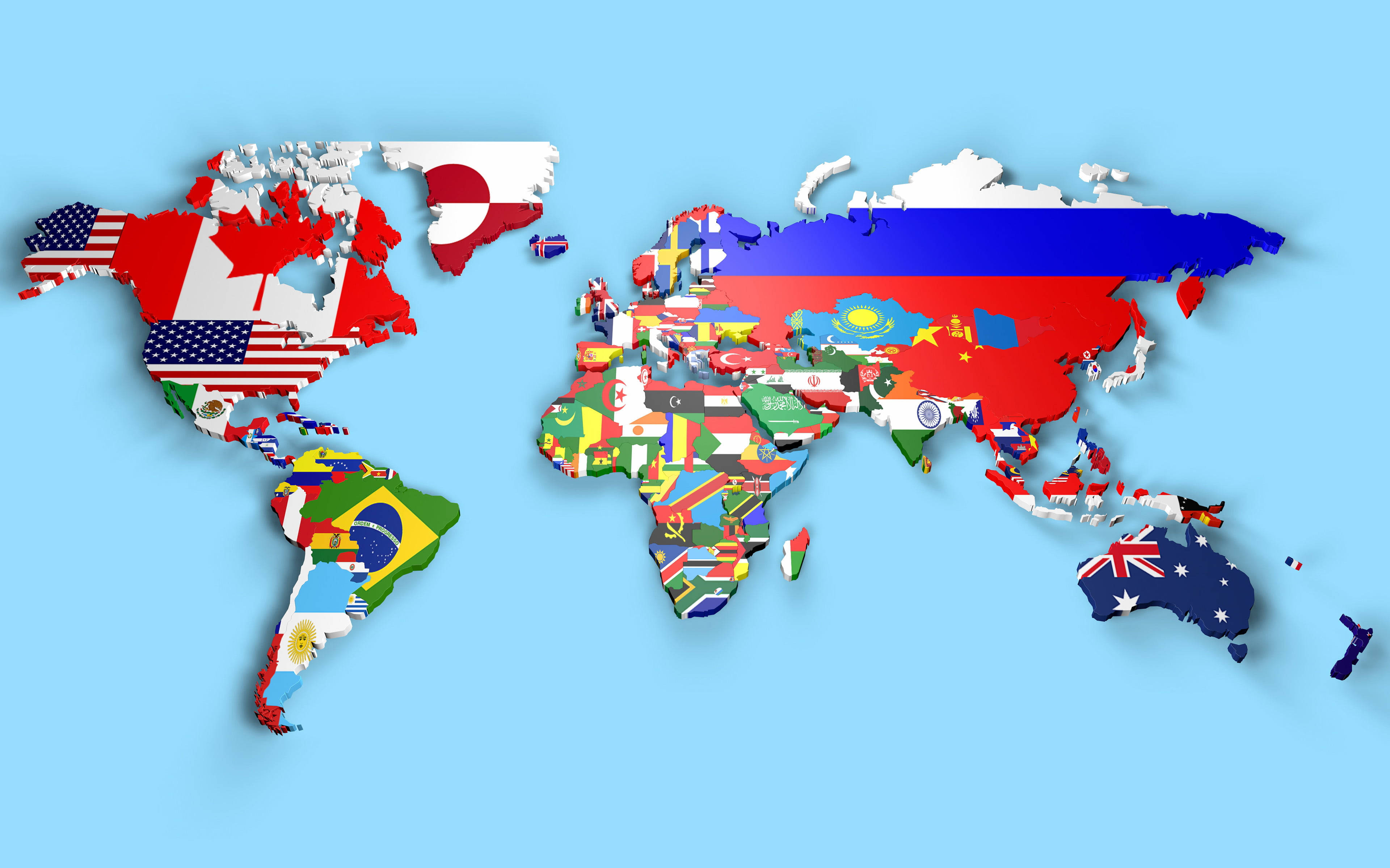 High Resolution World Map Country Flags Background