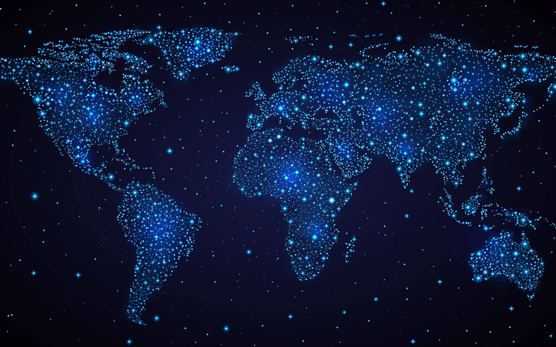 High Resolution World Map Sparkling Blue Lights Background