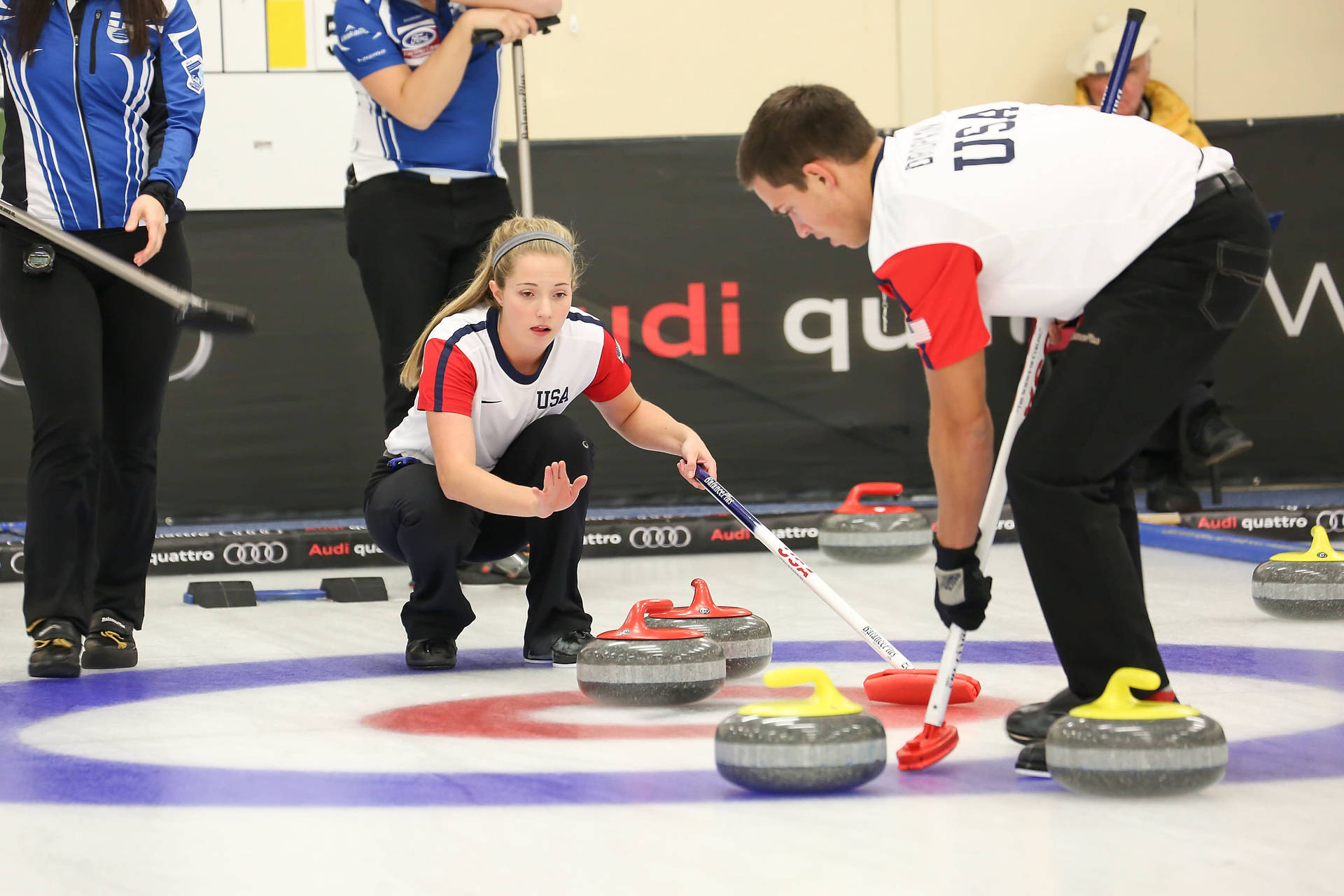 High Tech Curling Brooms Background