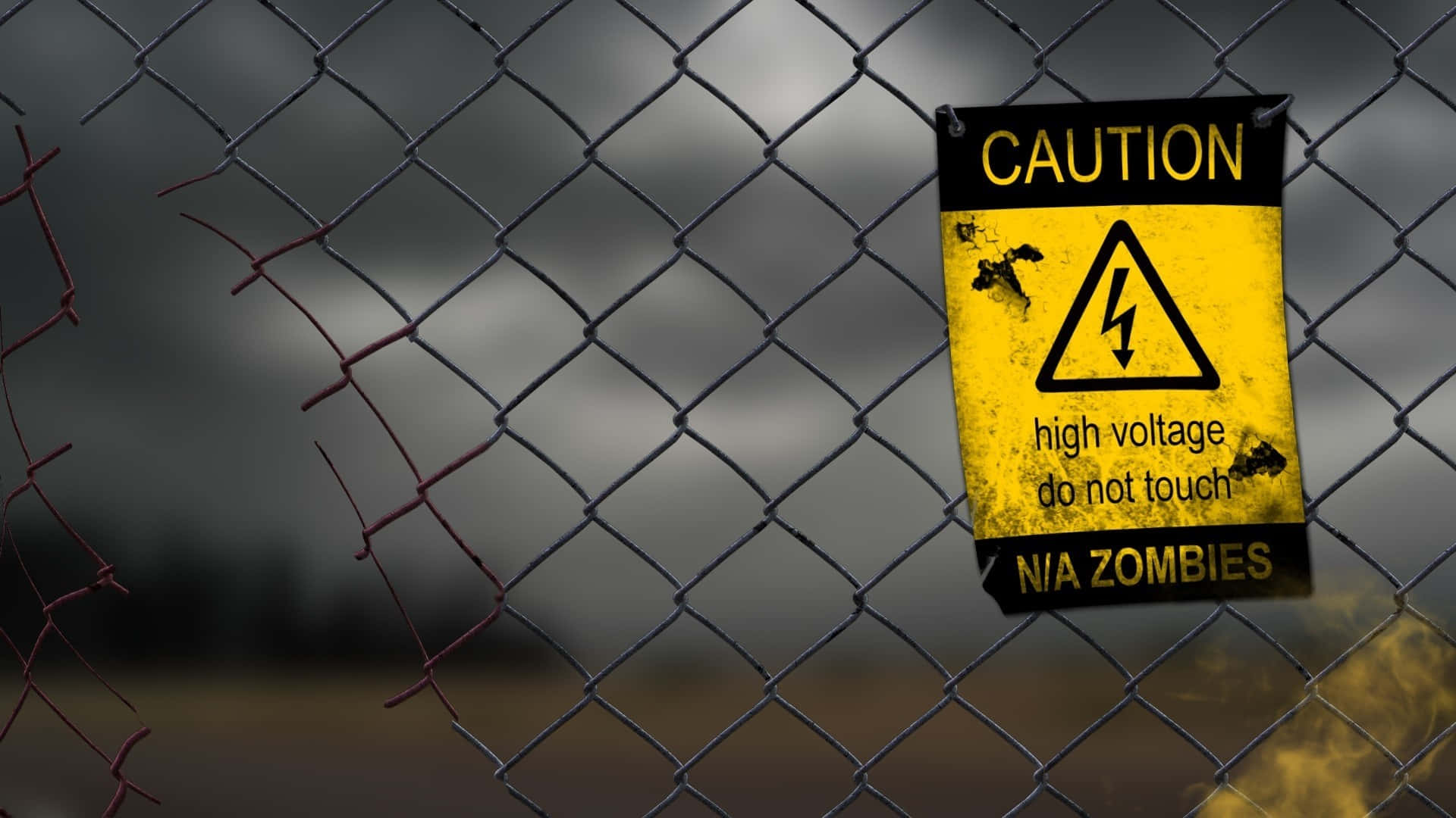 High Voltage Warning Sign Zombie Area