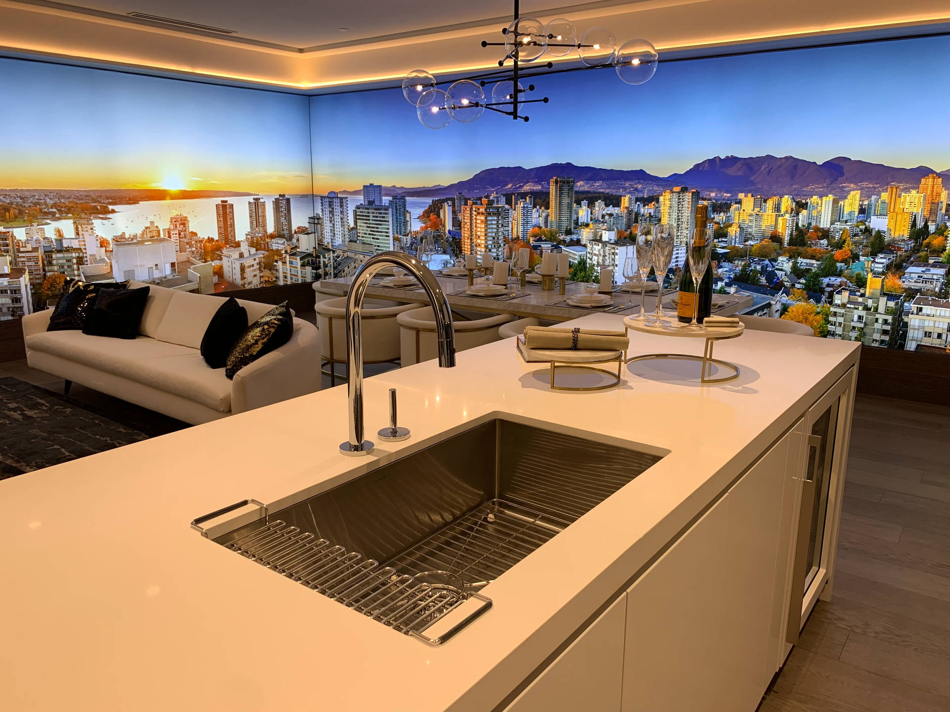 Highrise Building Kitchen Overlooking The City
