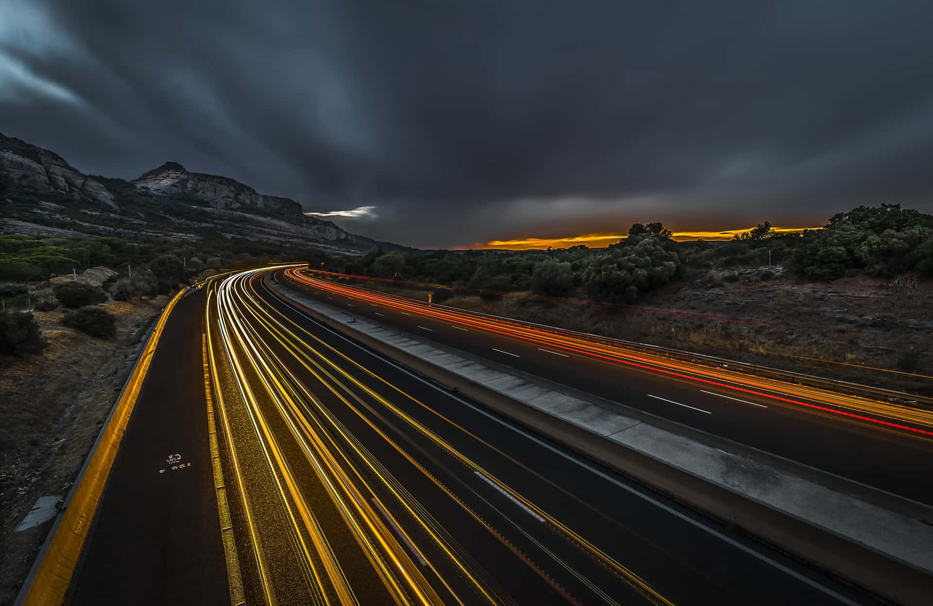 Highway With Cars' Light Streaks