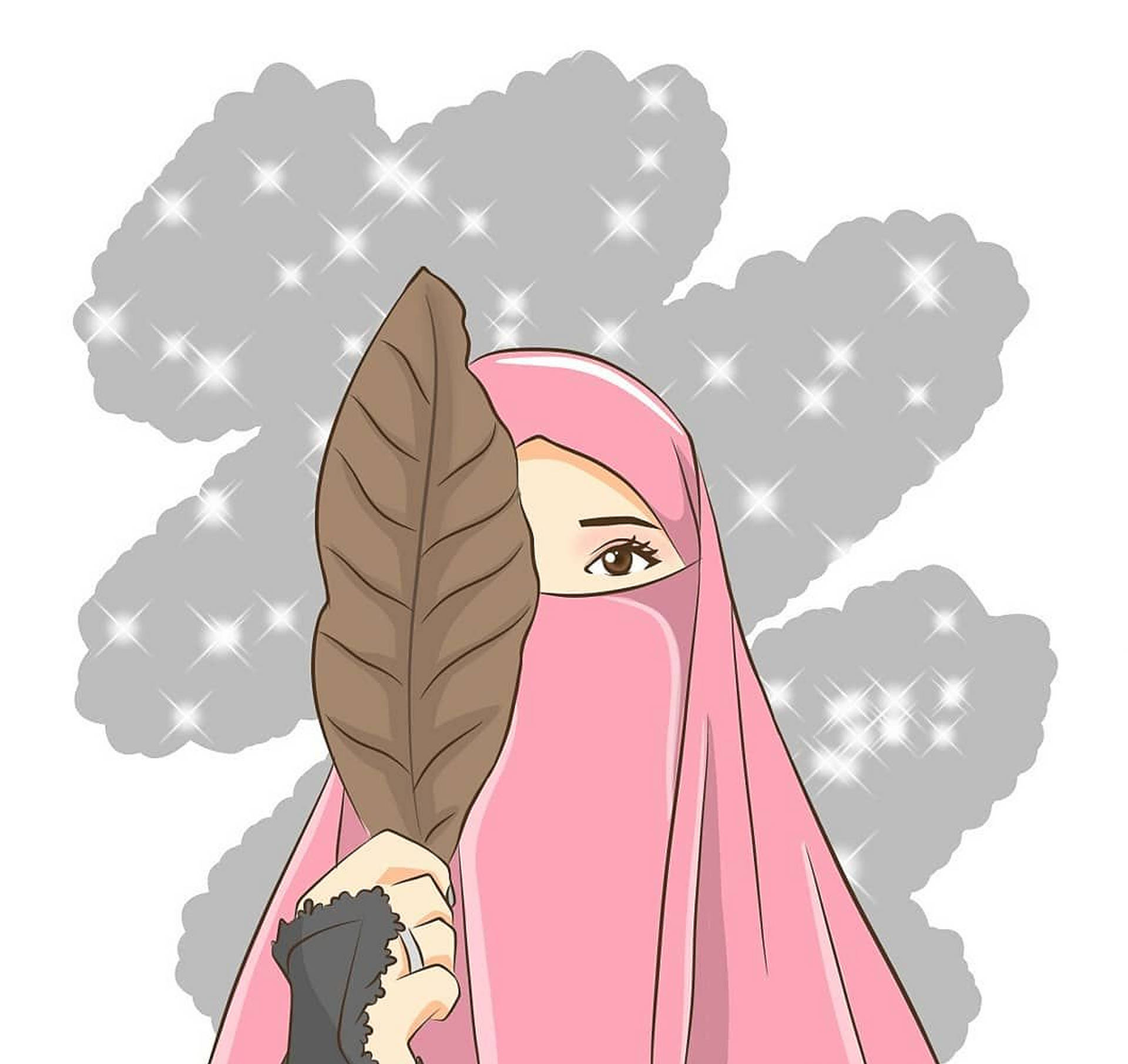 Hijab Cartoon Brown Leaf