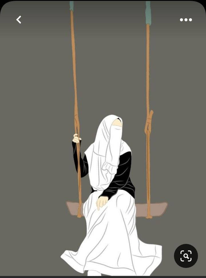 Hijab Cartoon Girl On Swing